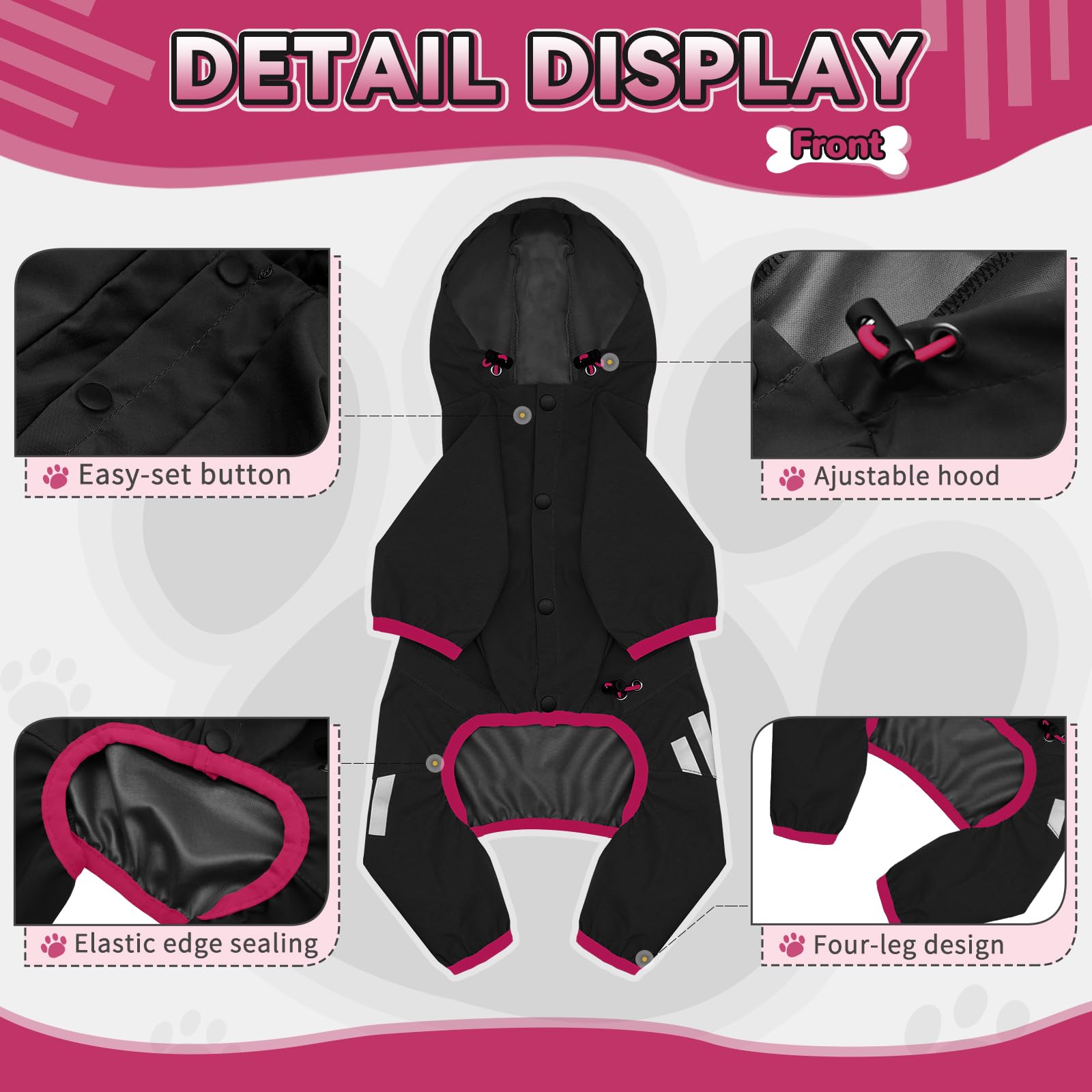 Dog Raincoat, Waterproof Dog Rain Jacket With Hood, Dog Rain Coat With Leash Hole, Reflective Strap For Small Medium Dogs, Lightweight Puppy Clothes(Black,S)