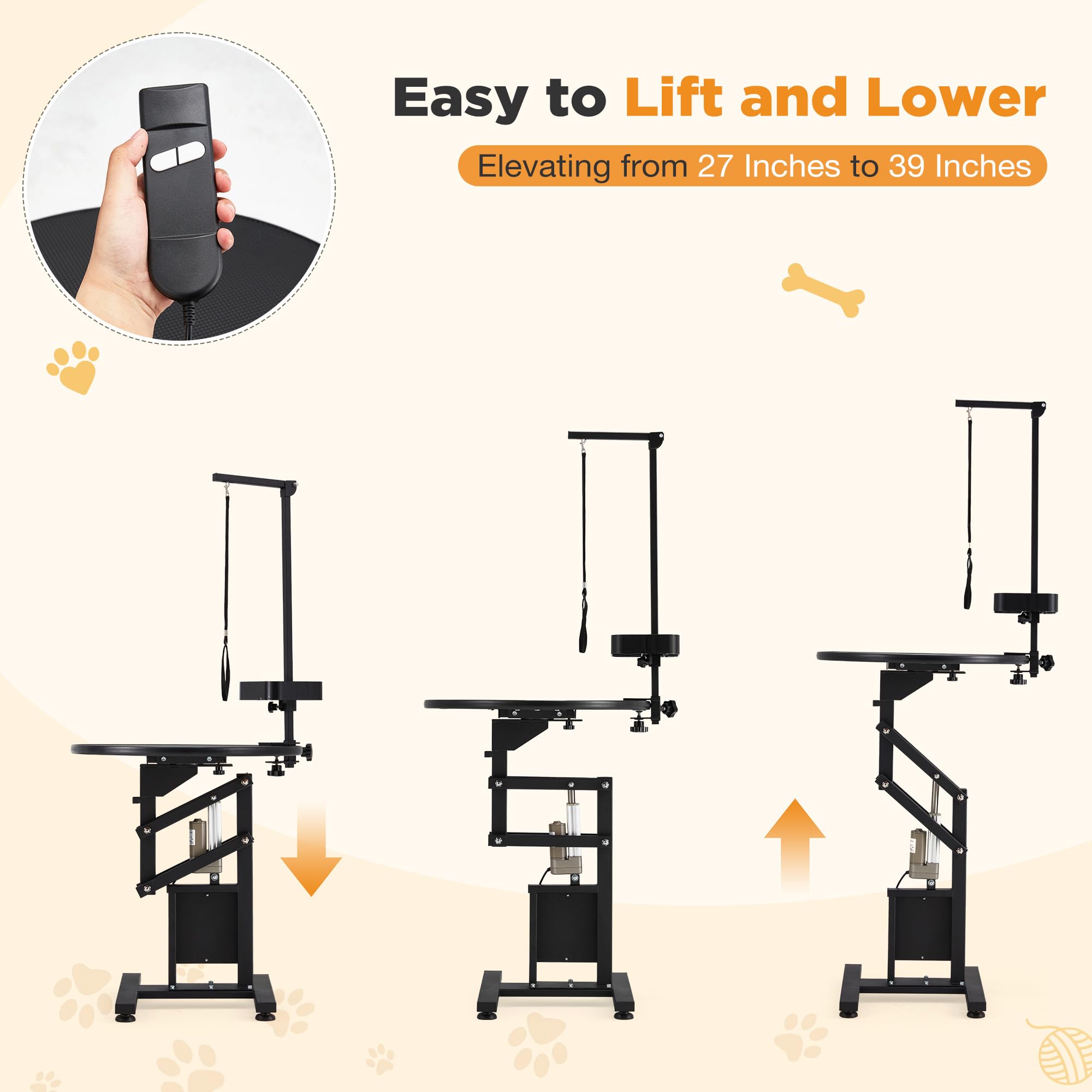 JFHID Professional Electric Lift Dog Grooming Table, Portable Height Adjustable Pet Grooming Station with Foldable Arm, Tool Org
