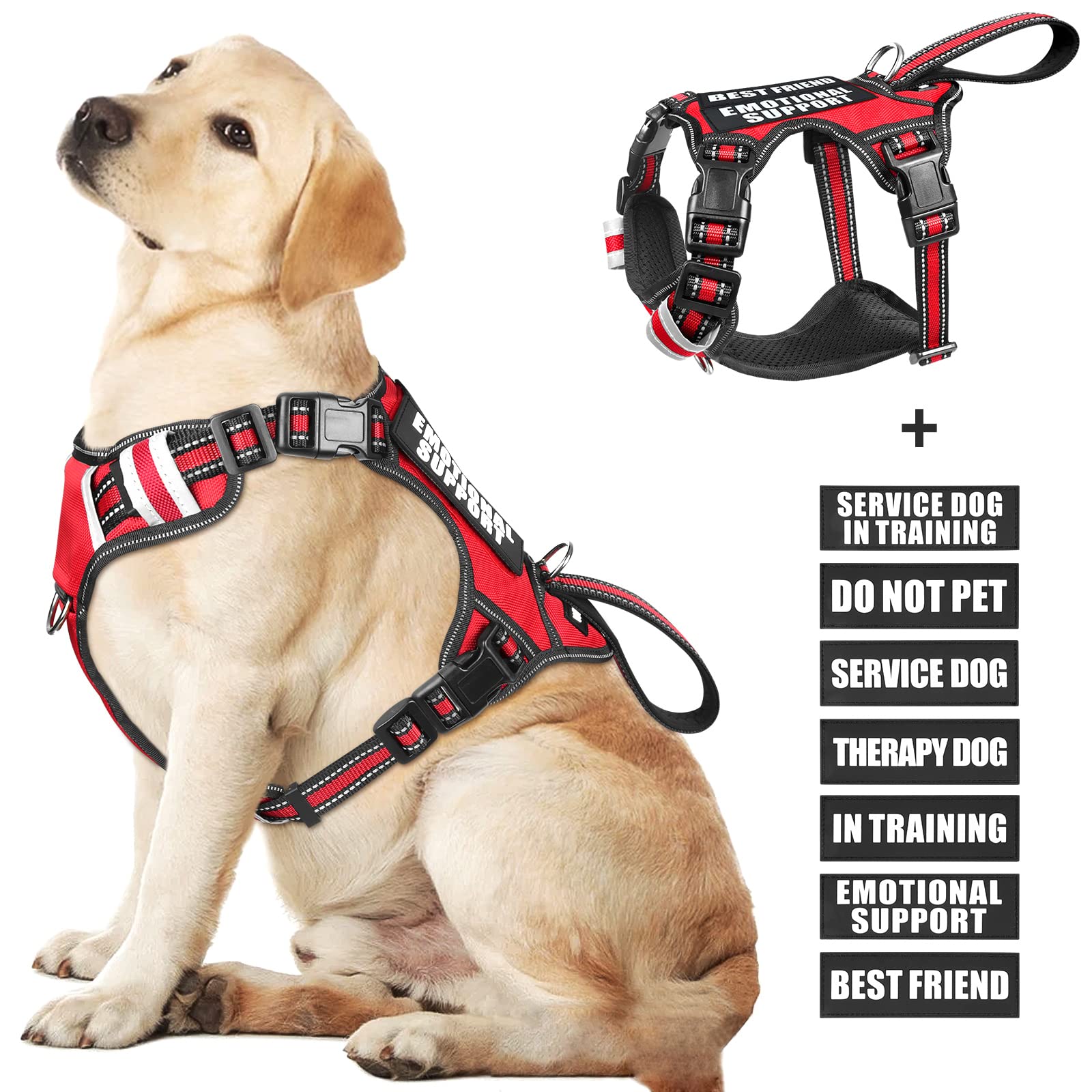 Winsee Service Dog Vest No Pull Pet Harness With 7 Dog Patches, Reflective With Durable Soft Padded Handle For Training Small, M