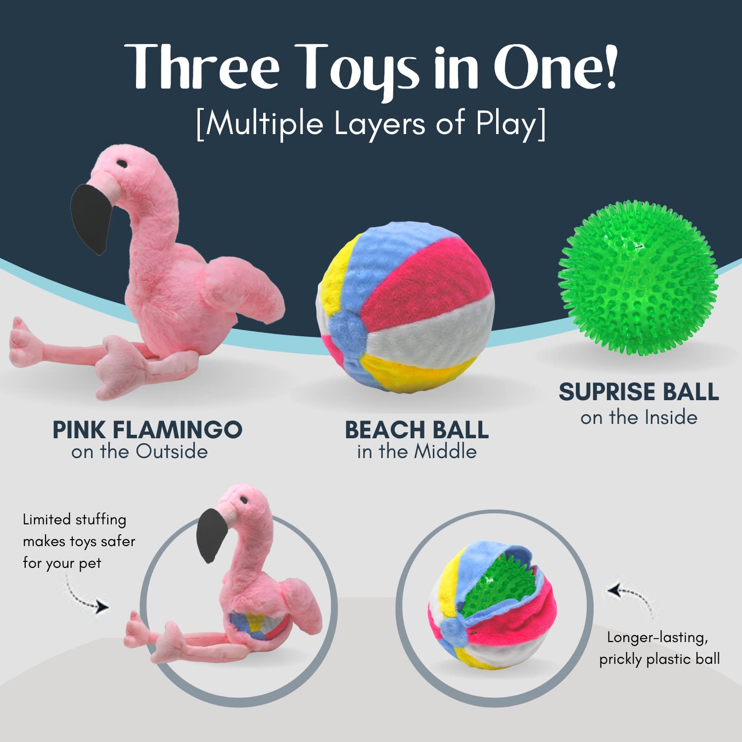 Flourish Fba Pets Dog Chew Toy With Non-Toxic Bpa, Double Stitched Soft Fabric Exterior Squeaky Indestructible Dog Toy For Aggressive Chewers (Large, Pink)