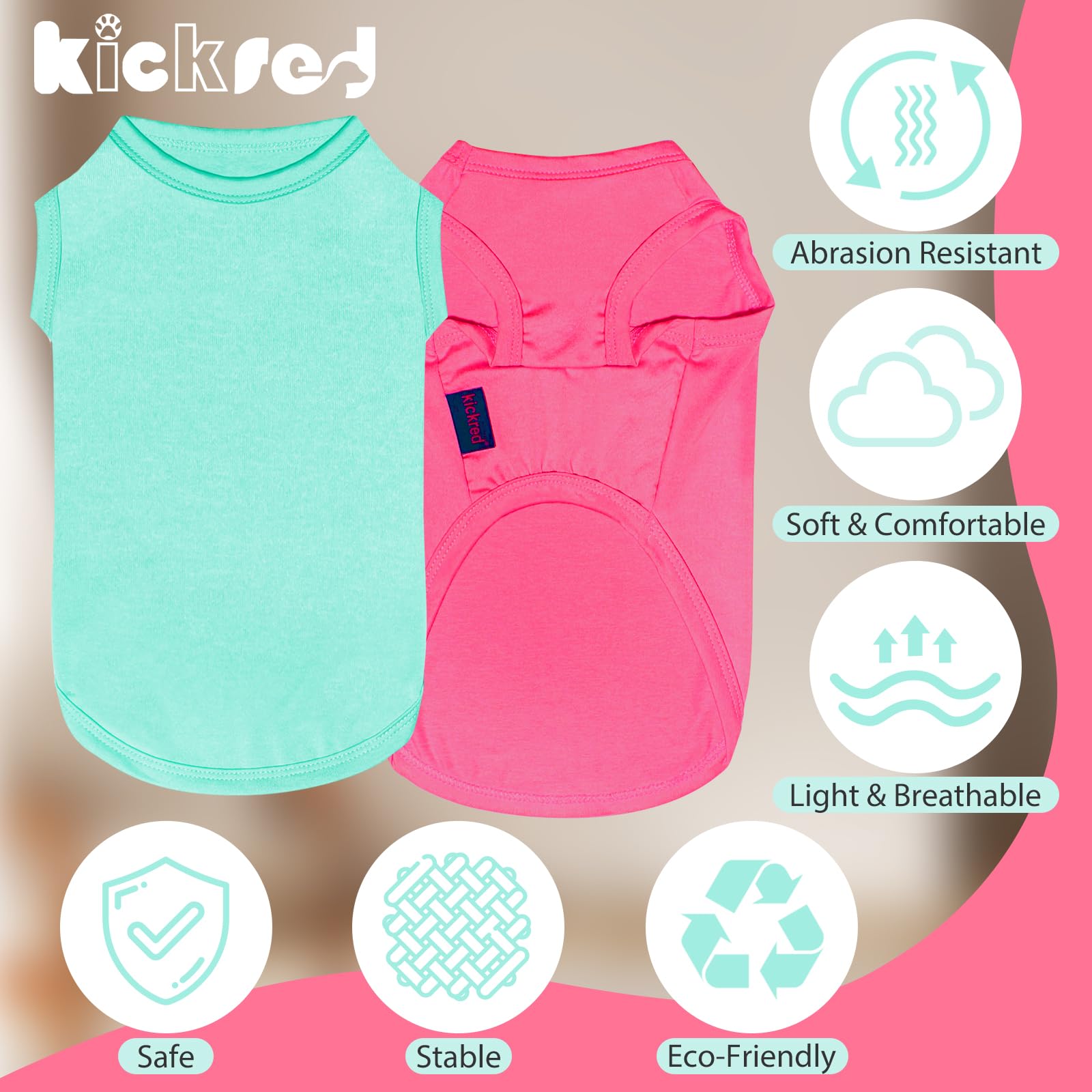 Kickred 2 Pack Dog Shirts, Quick Dry Breathable Dog Clothes Pet Sleeveless Vest, Lightweight Stretchy Tank Top T-Shirts For Dogs