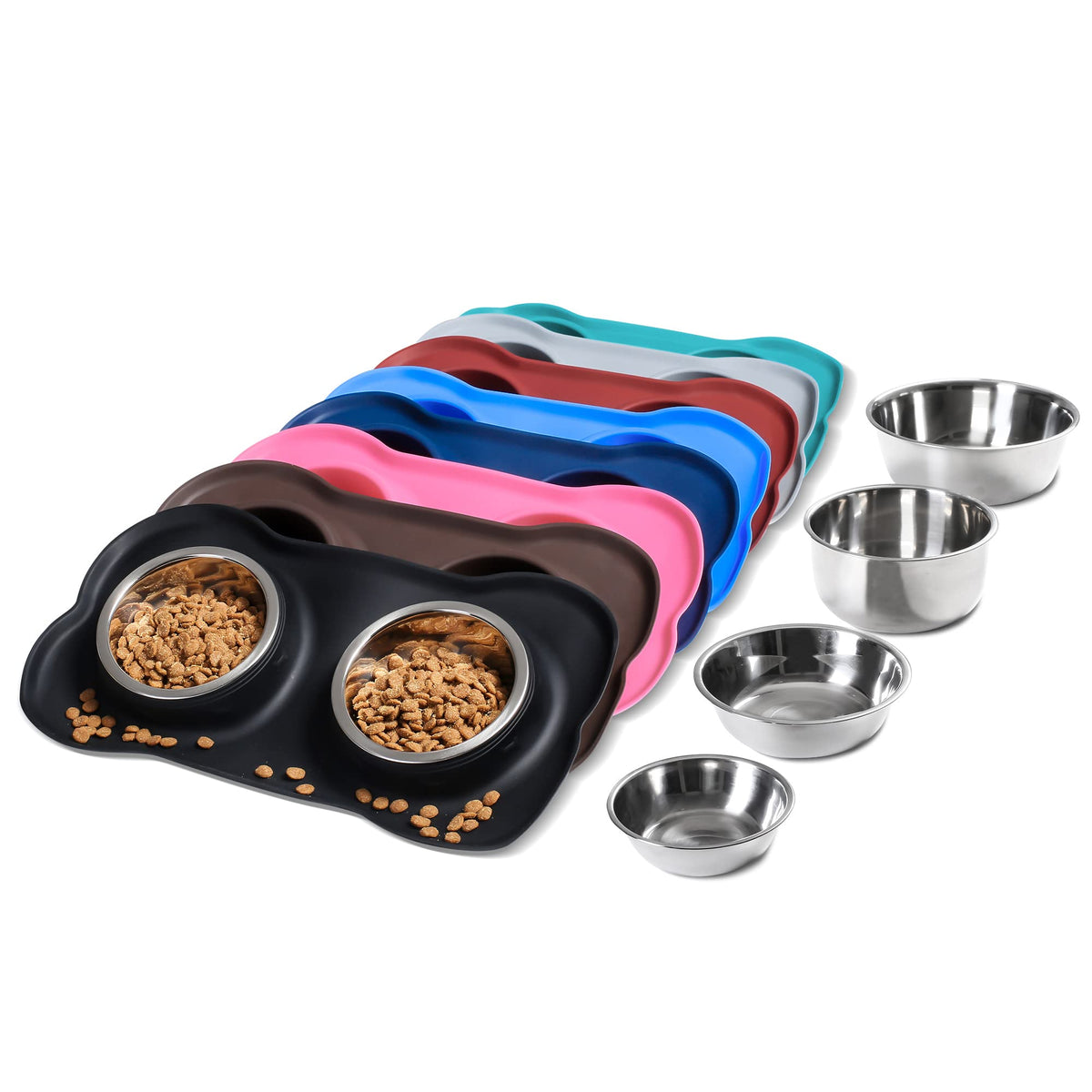 Hubulk Pet Dog Bowls 2 Stainless Steel Dog Bowl With No Spill Non-Skid Silicone Mat + Pet Food Scoop Water And Food Feeder Bowls For Feeding Small Medium Large Dogs Cats Puppies (Extra Large, Black)