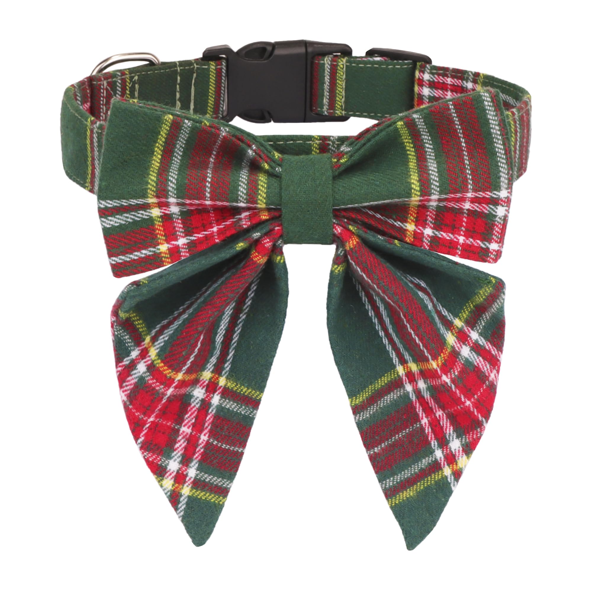 Adoggygo Christmas Dog Collar With Bow, Plaid Xmas Dog Bowtie Collar, Adjustable Green Dog Christmas Collars For Small Medium Large Dogs Pets (Medium, Green)