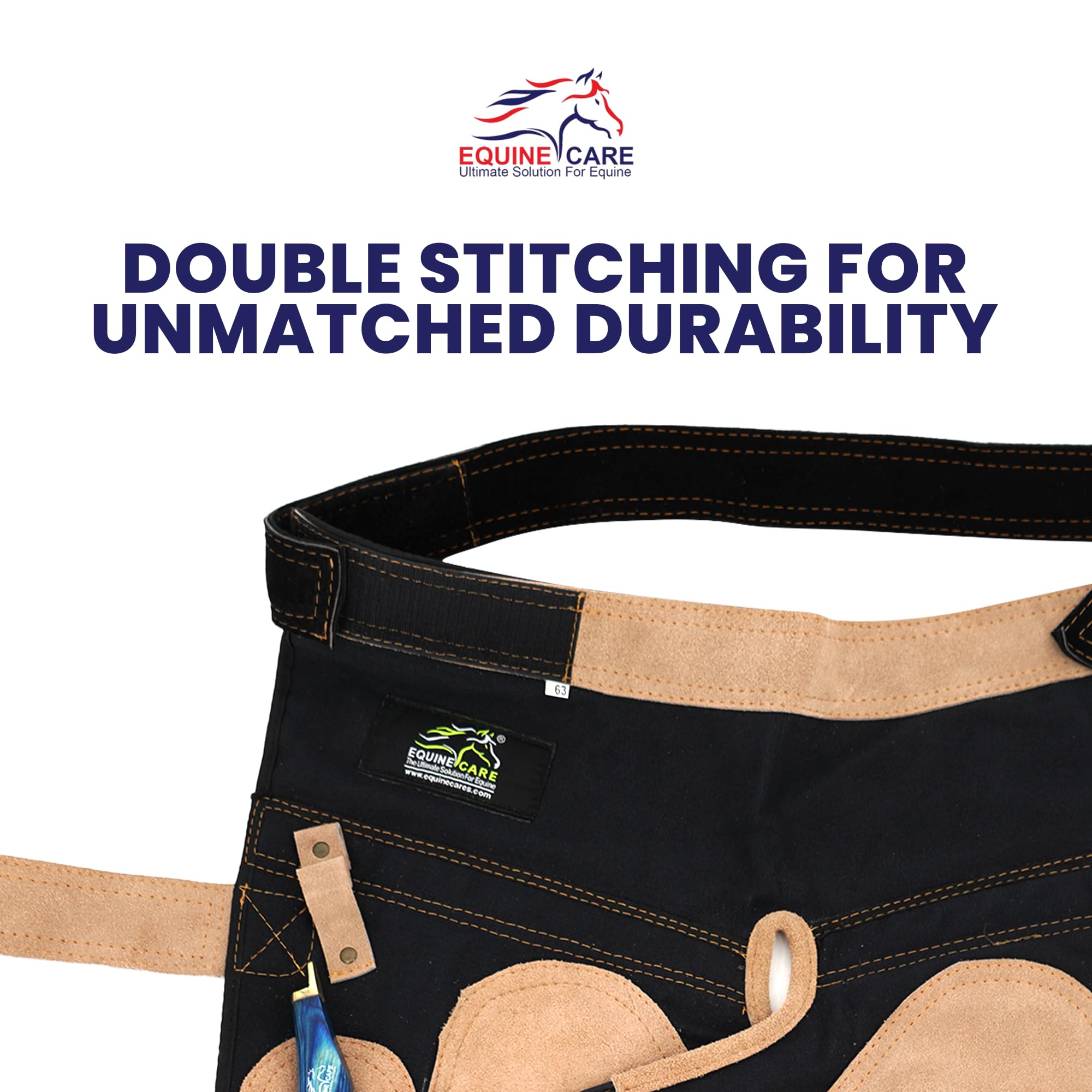 Equine Care Farrier Apron Chaps For Men 25'' Cowhide Suede Leather & Canvas, Adjustable 28''-52'' Waist, 2 Hammer Loops, Hoof Kn