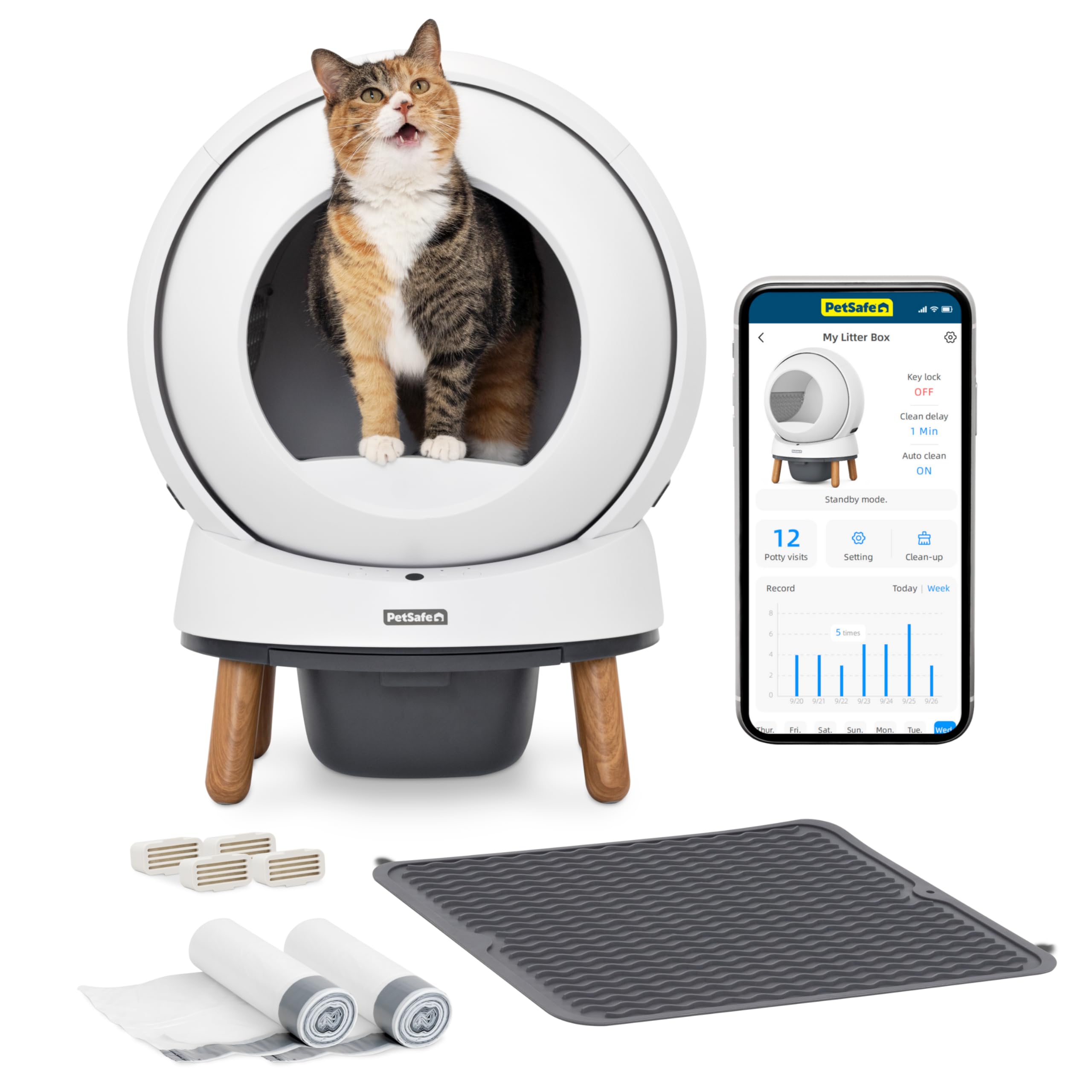 Petsafe Scoopfree Smartspin Self-Cleaning Litter Box Bundle - Advanced Odor Control - App Controlled - Up To 2 Weeks Of Hands-Fr