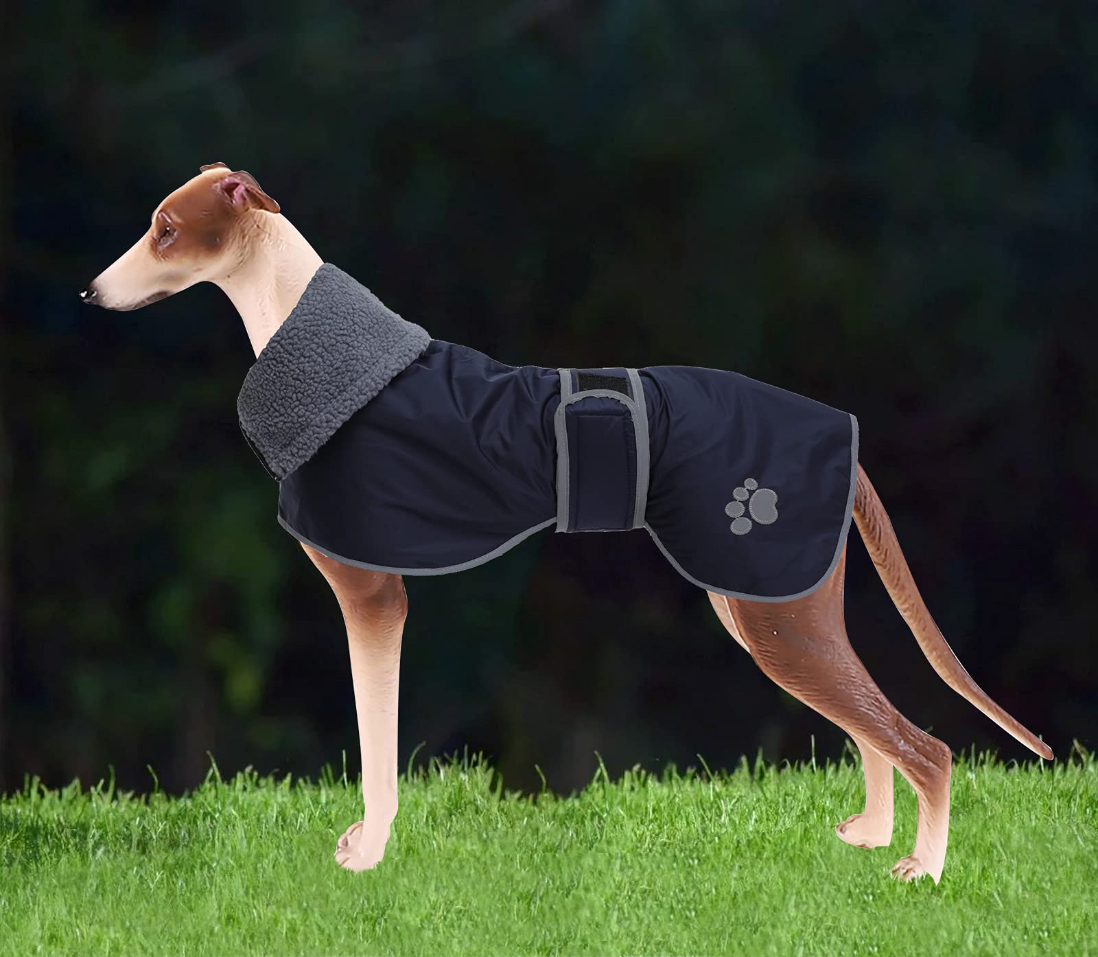 Dog Winter Coat Geyecete Greyhound Raincoat Fabric With Lamb Velvet Inside Outdoor Dog Apparel With Adjustable Bands For Medium, Large Dog-Navy-Xs