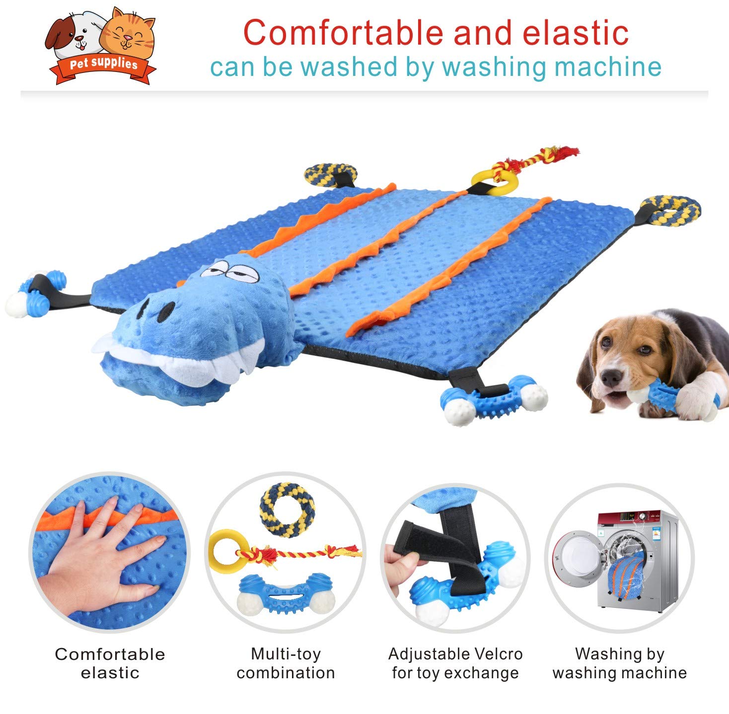 Idepet Dog Play Mat,Puppy Toy Mat With Chew Toys Multiple Dog Puzzle Interactive Toy Pet Playing Mat For Small Medium Dogs Cats,All-In-One (Crocodile)