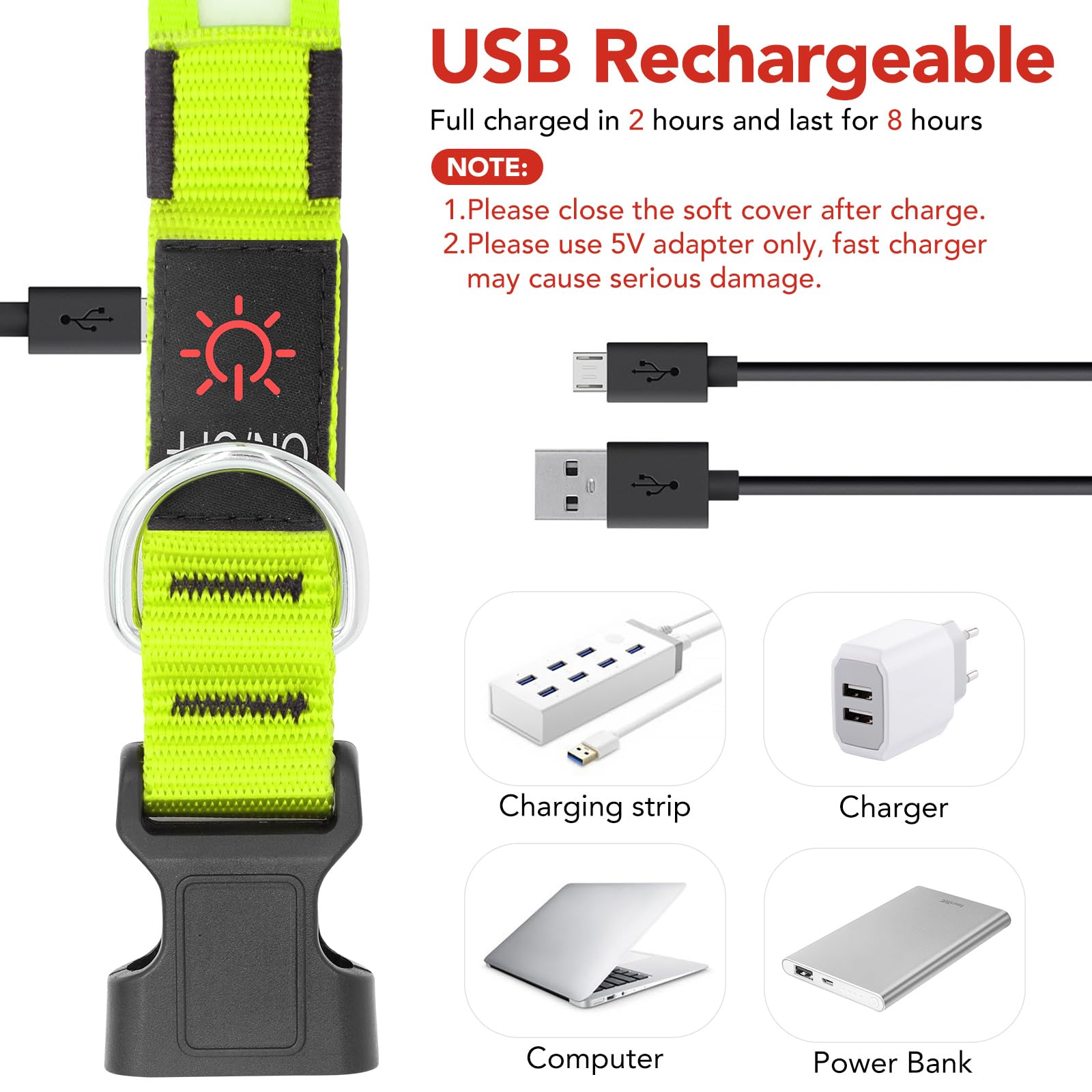 Vizpet Led Dog Collar, Light Up Dog Collar Adjustable Usb Rechargeable Super Bright Safety Light Glowing Collars For Dogs(Medium