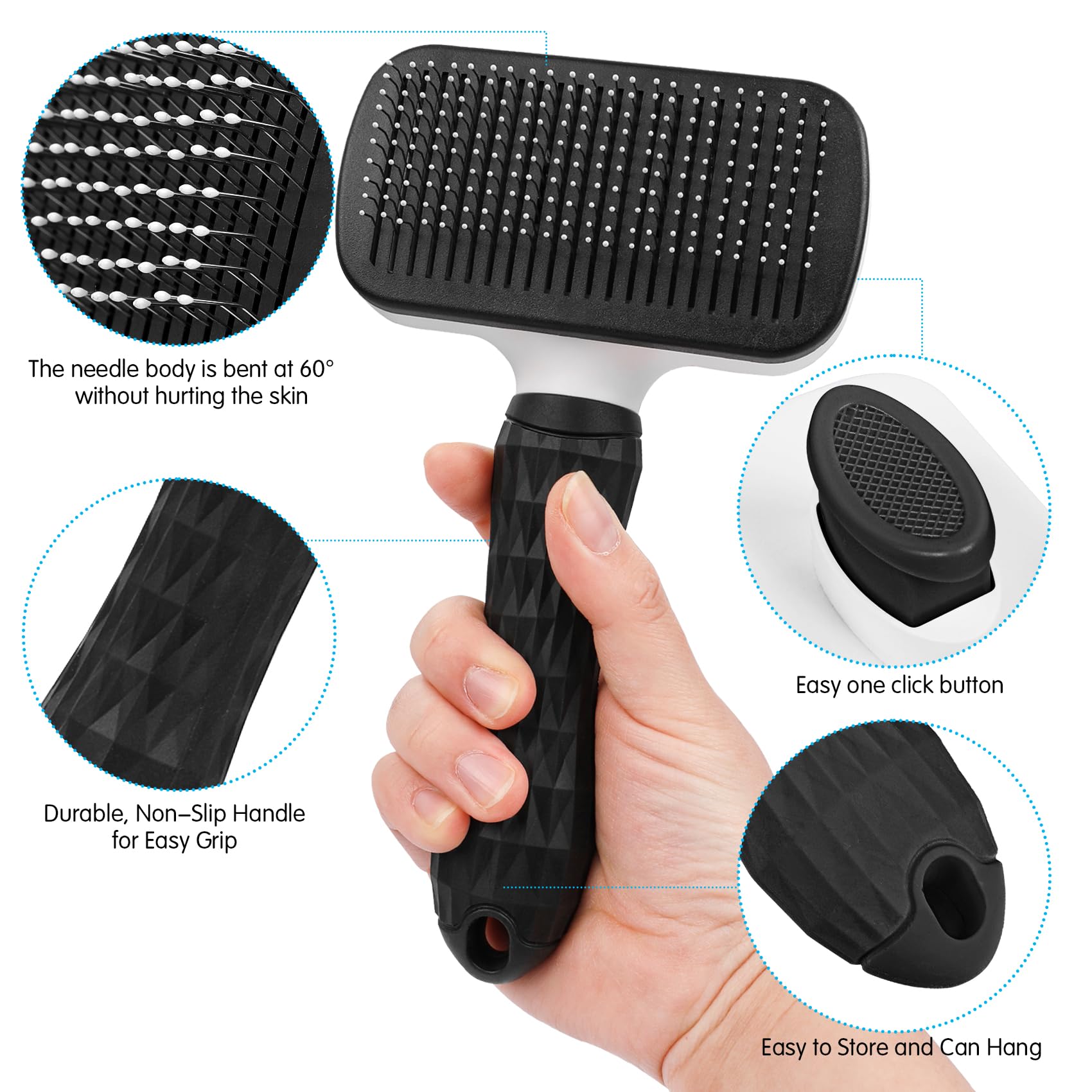Pwod Dog & Cat Brush, Black Self Cleaning Slicker Brush For Pets, Upgraded Dog Brush For Shedding Massaging And Grooming, Remove