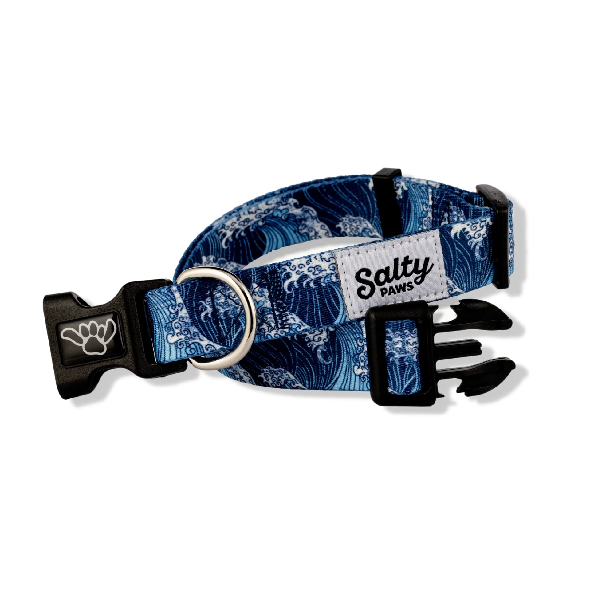 Shaka's Salty Paws Medium Dog Collar - Adjustable 14-20", Blue Wave, for Dogs 25-50 lbs, Durable Polyester