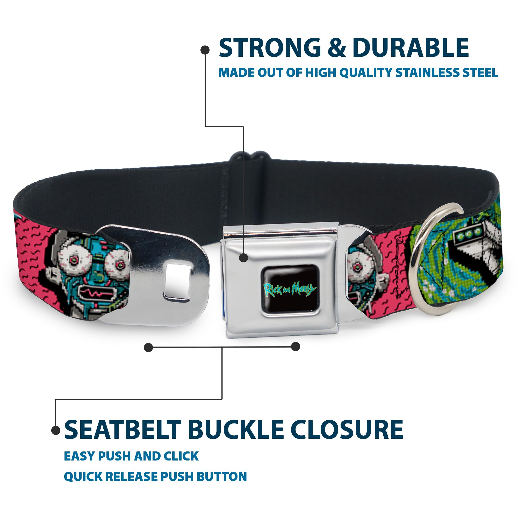 Buckle-Down Dog Collar Seatbelt Buckle Rick And Morty Circuit Faces Portal Gun 9 To 15 Inches 1.0 Inch Wide, Dc-Sb-Rmya-Wrmy005-