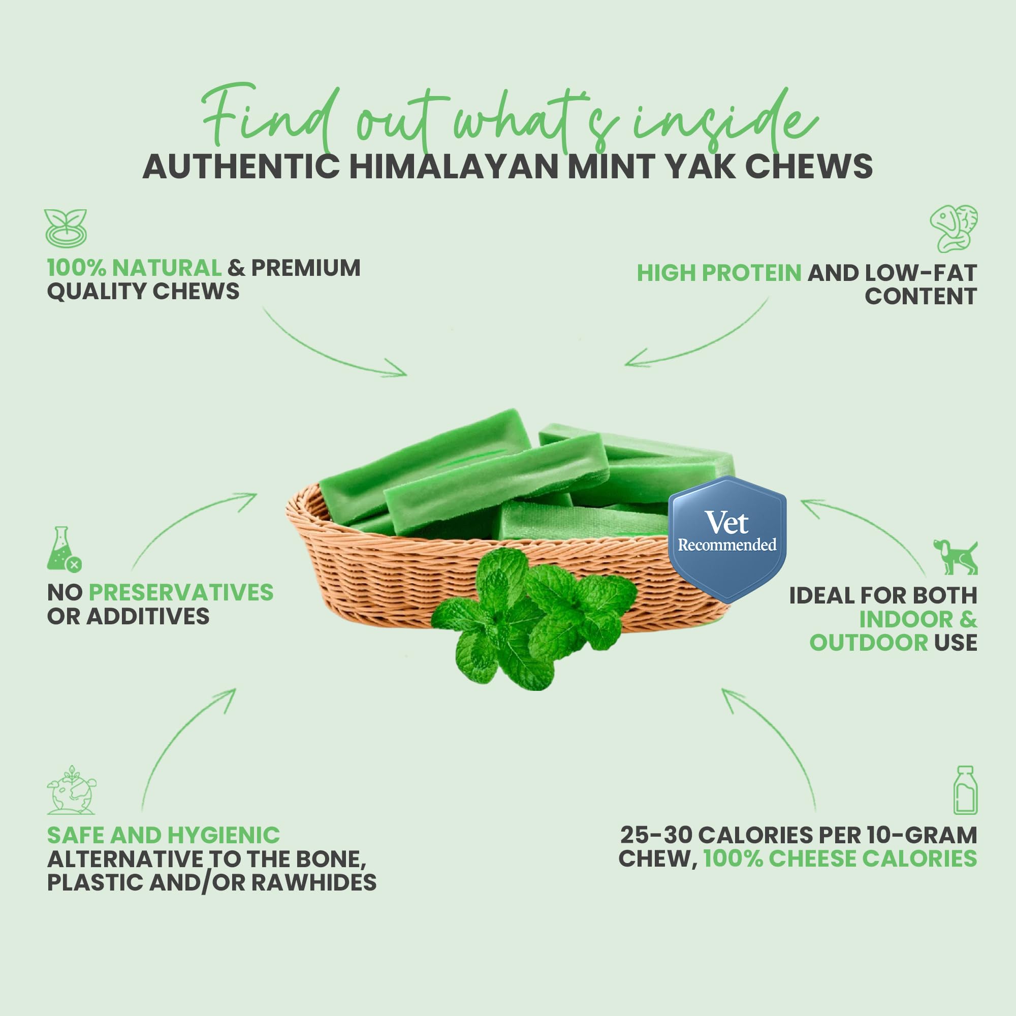KATHMANDUS 100% Natural Mint Flavor Yak Chews - Keep Dogs Busy & Happy with Our Lactose & Rawhide Free Himalayan Dog Chews - Lo
