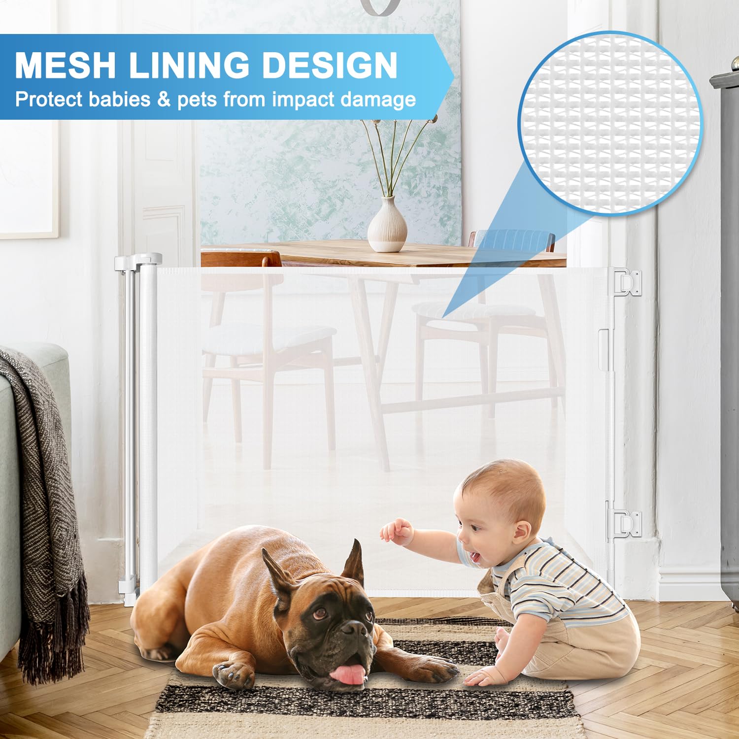 56 Inch Retractable Baby Gates for Doorways Retractable Dog Gate for Stairs Outdoor Retractable Gate Mesh Baby Gate Retractable