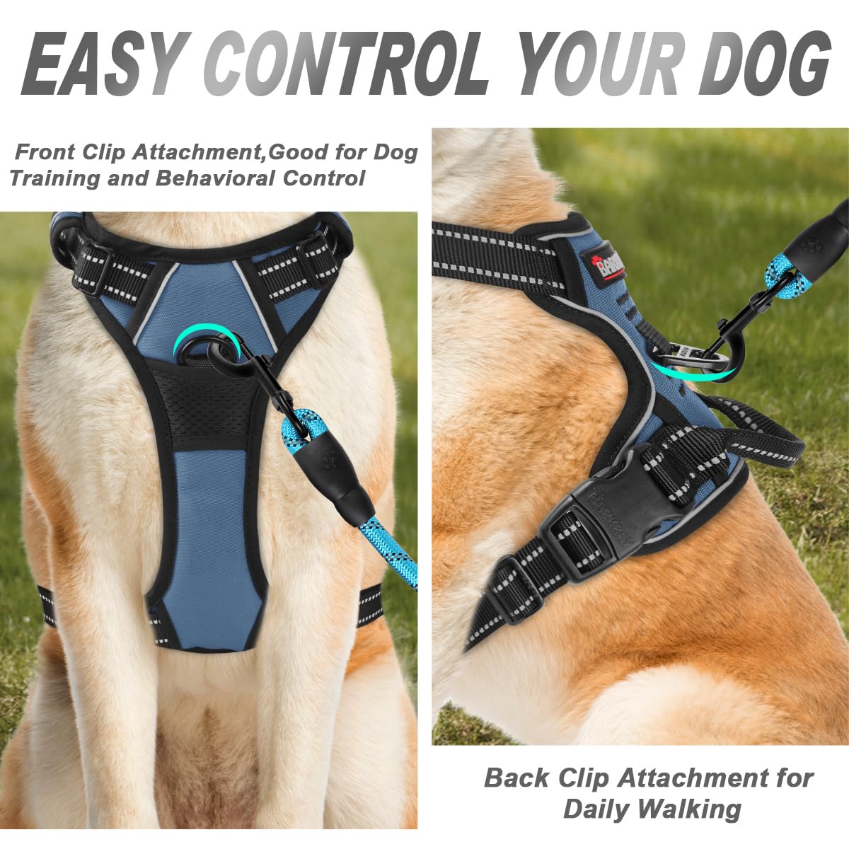 Barkbay No Pull Dog Harness Front Clip Heavy Duty Reflective Easy Control Handle For Large Dog Walking(Navy,M)