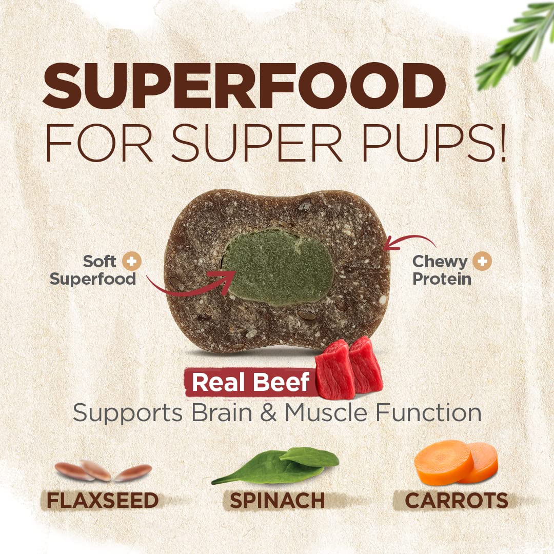 Natural Farm Natbones Superfood, All Natural Beef Flavor Dog Treats (12 Pack) - Chewy Beef Protein Treat Carrots, Green Peas, Sp
