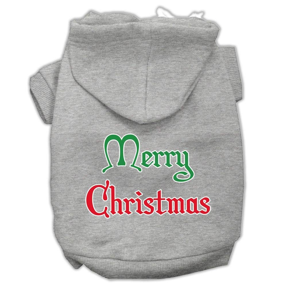 Christmas Pet Dog & Cat Hoodie Screen Printed, Merry Christmas Gray XL (14-20 lbs.)