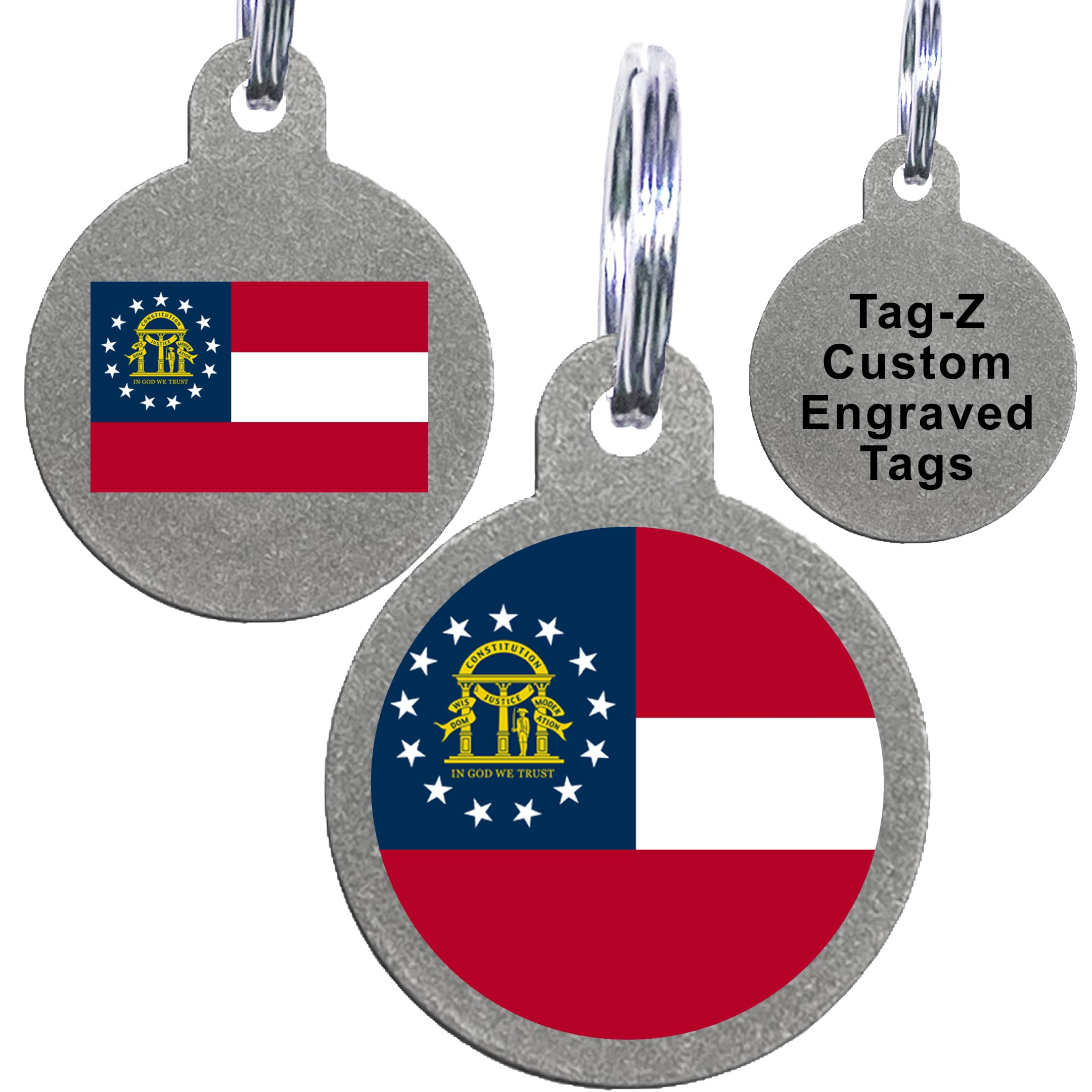 Georgia Flag Pet Id Tags, Custom Printed And Laser Engraved Circle