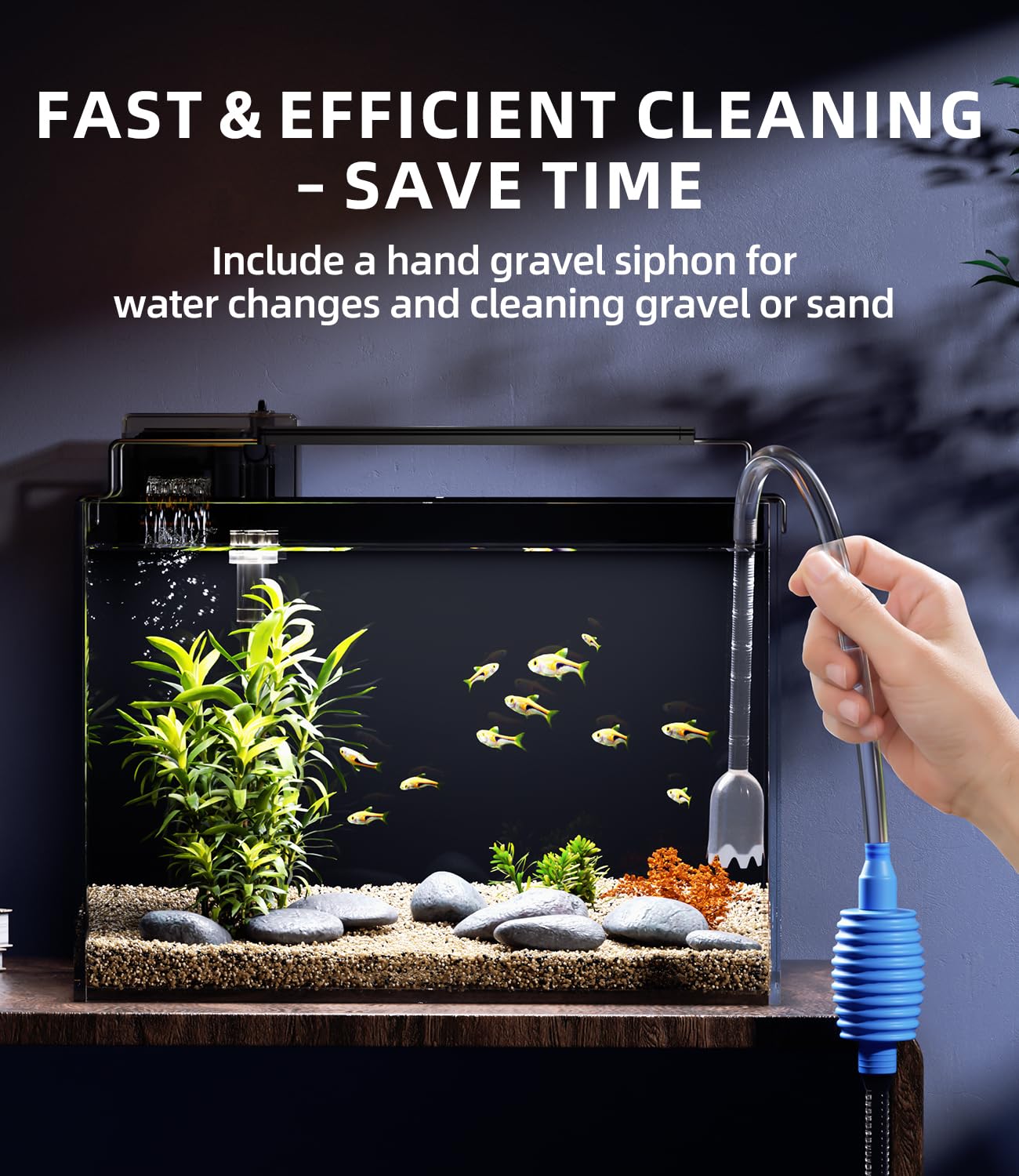 5 Gallon Fish Tank Aquarium Kit with Filter, LED Light with Timer, Siphon Vacuum Cleaner, Lid, Self-Cleaning Glass Rimless Betta
