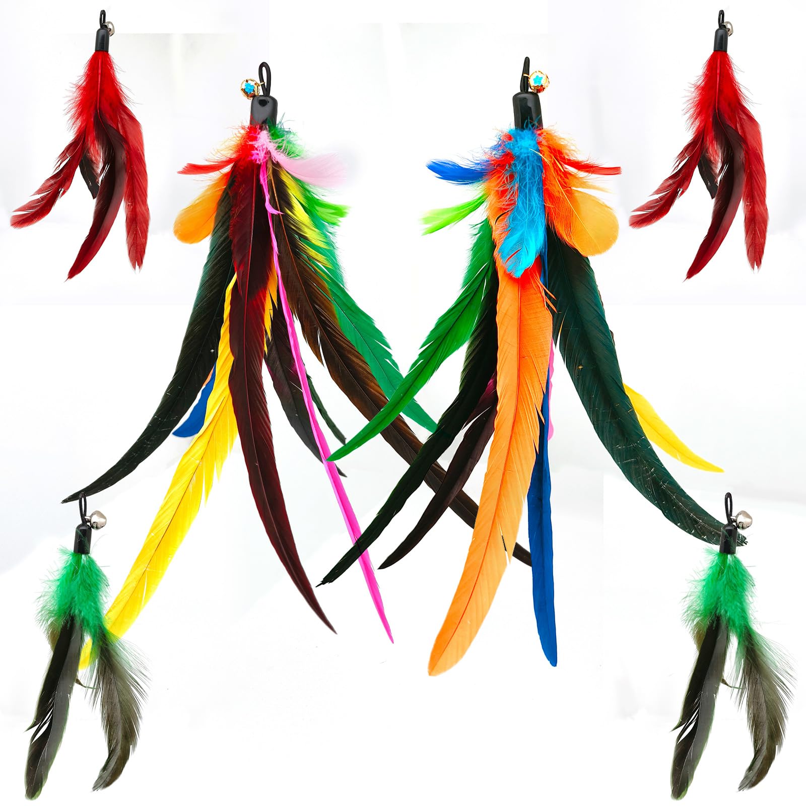 Miwoowim Da Bird Feather Refill - 2 Extra-Large Natural Replacement Attachments(13.8Inch) And 4 Feather Toys Refills(5.8Inch) Fo