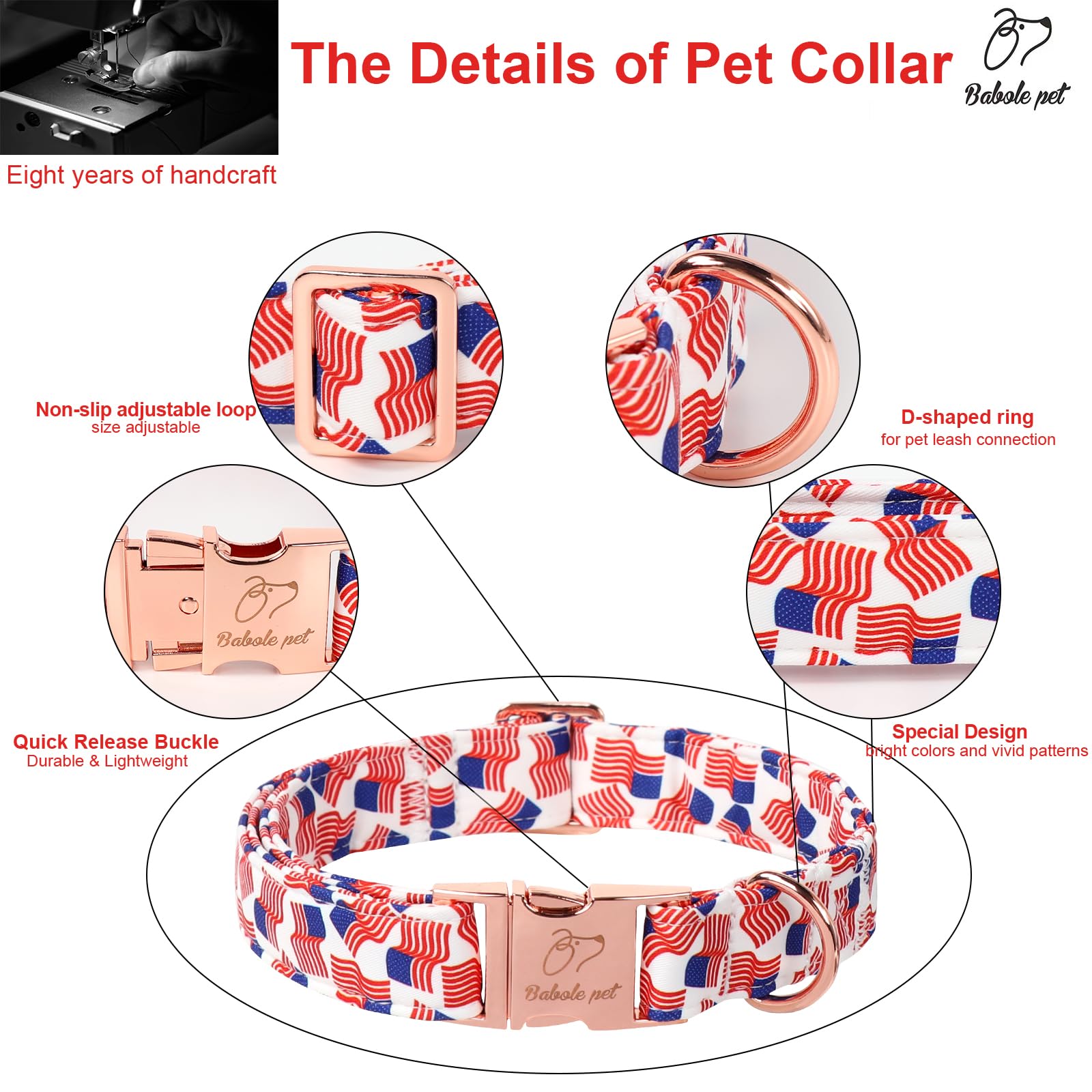 Babole Pet American Flag Dog Collar - 4Th Of July Dog Dog Collars For Medium Dogs, Adjustable Independence Day Metal Buckle Patr