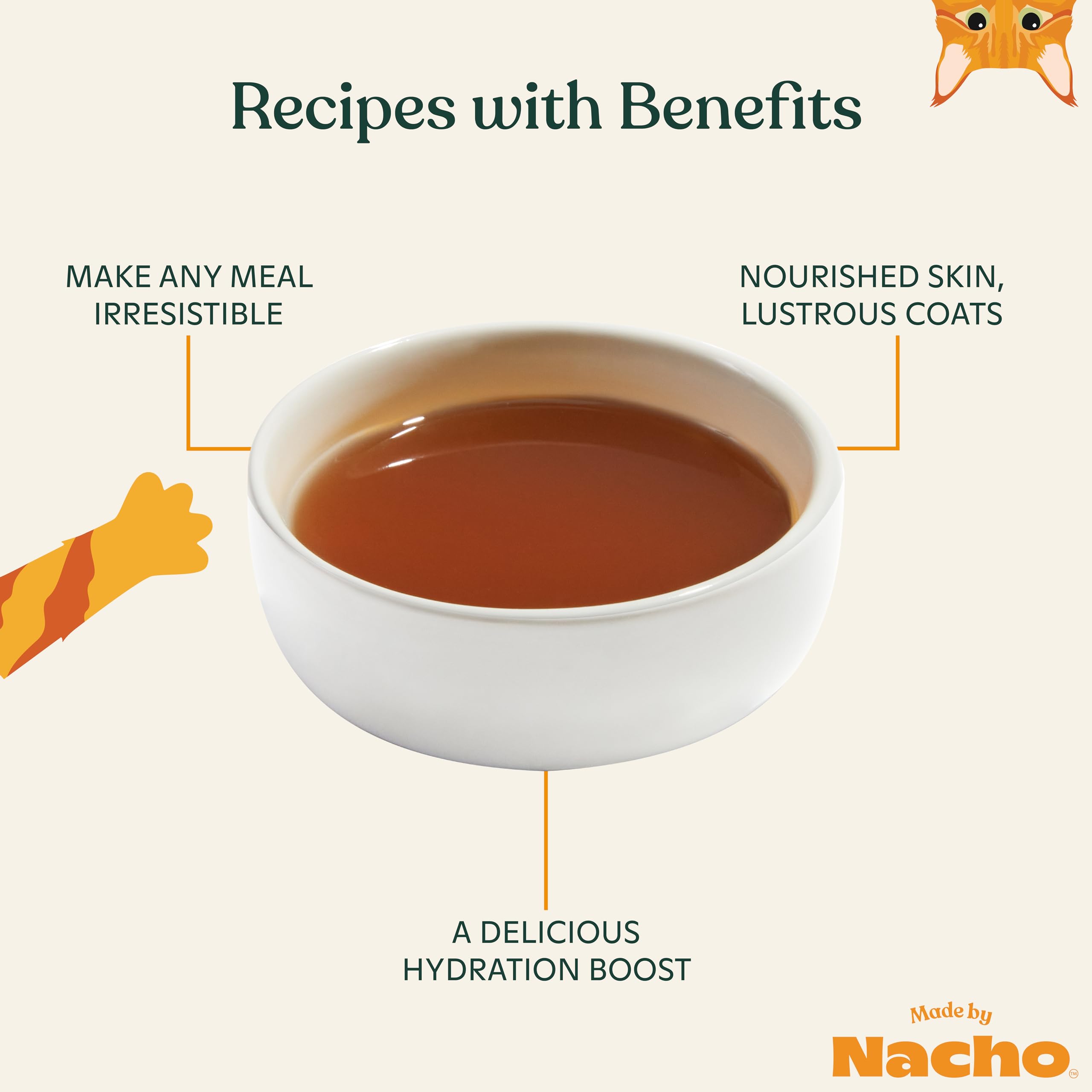 Made by Nacho Bone Broth Cat Food Topper for Hydration and Picky Eaters - Add Protein and Flavor to Your Dry Cat Food - Supports