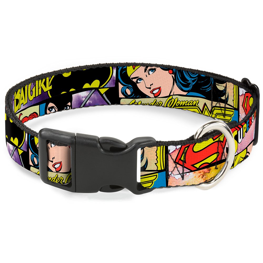 Buckle-Down Plastic Clip Collar - Superheroines Wonder Woman/Supergirl/Batgirl - 1' Wide - Fits 15-26' Neck - Large