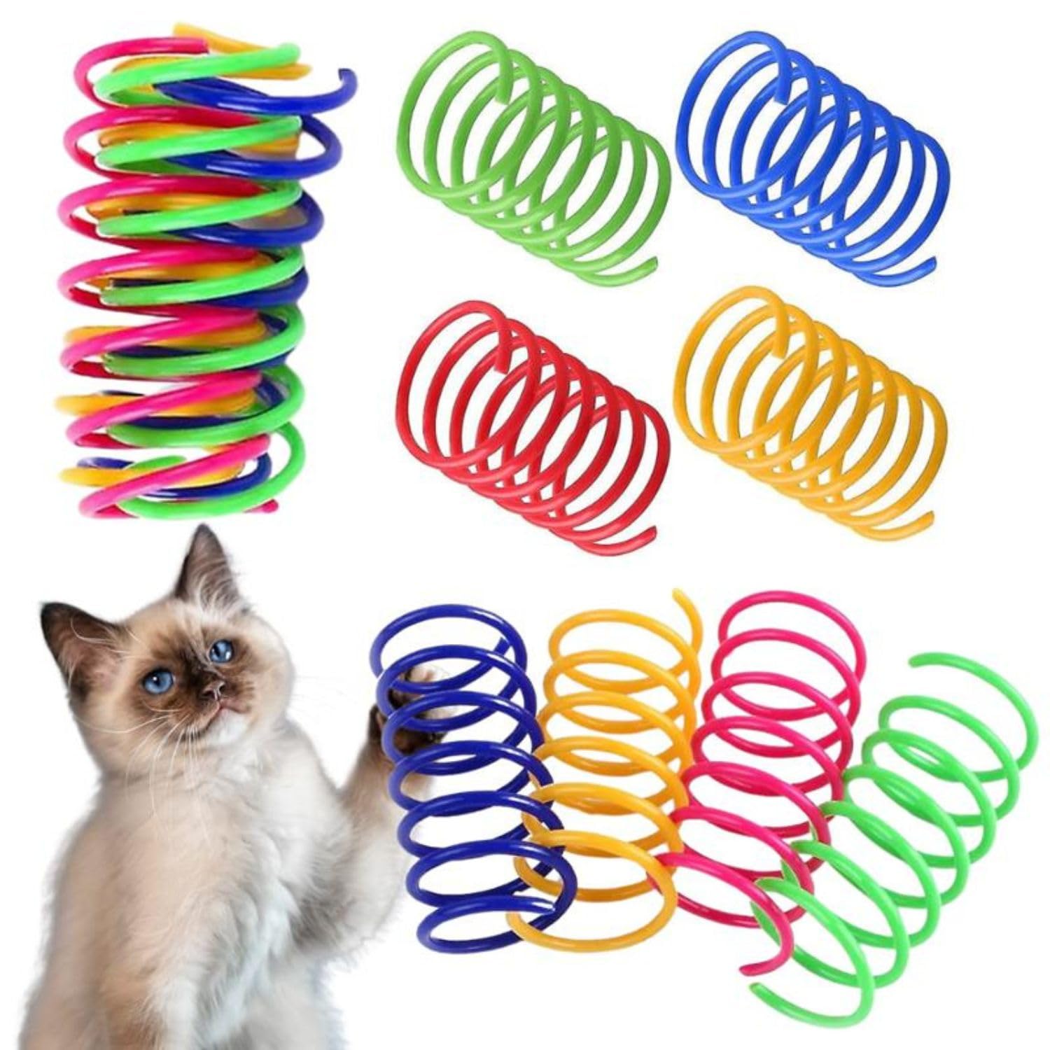Shizhoo Cat Spring Toy, 15 Pcs Cat Kittens Toys Plastic Colorful Coil Spiral Springs For Swatting, Biting, Hunting, And Active H