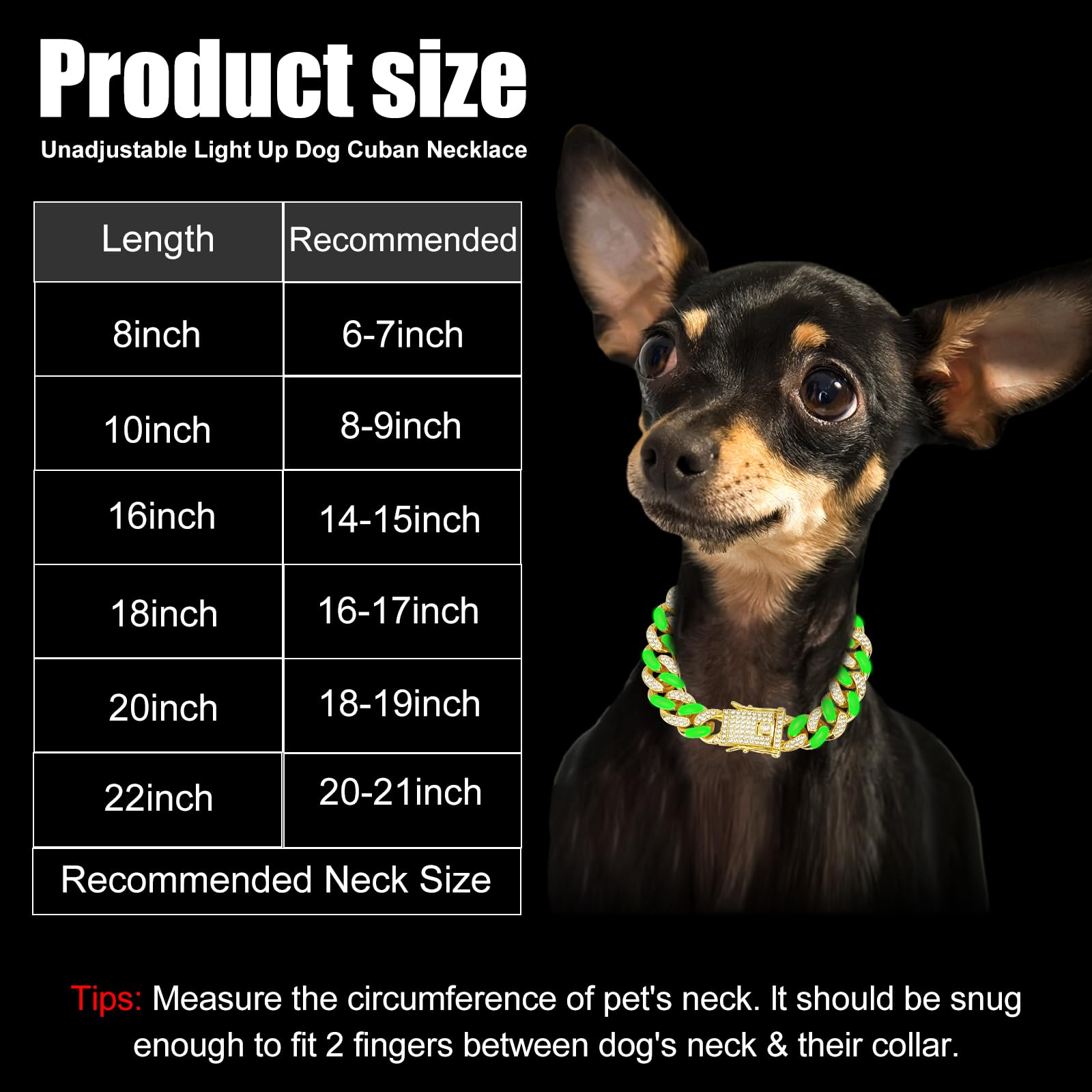Wimupath Silver-Plated Green Diamond Dog Collar - Cuban Style Metal Chain With Secure Buckle, Luxury Durable Collar For Small/Me