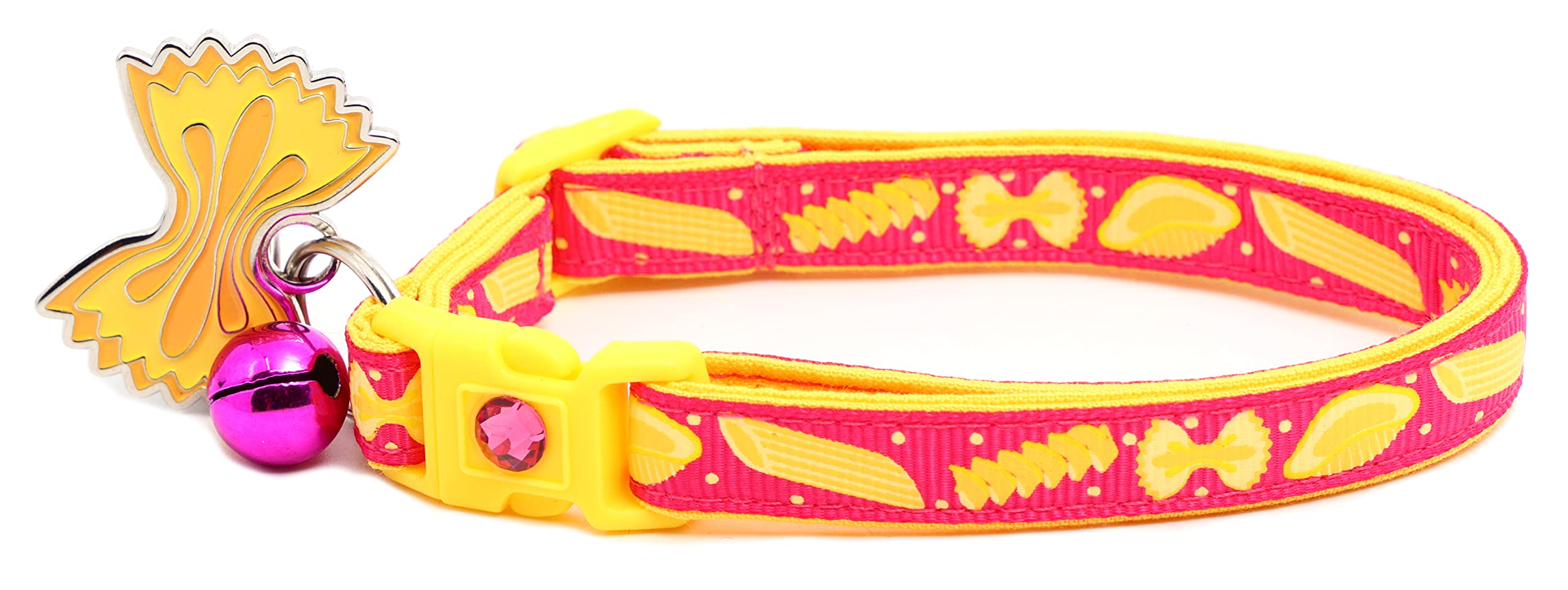 Noodle Cat Collar - Safety - Breakaway - Charm And Bell - Pugs2Persians (Large(10Lbs & Up), Pink)