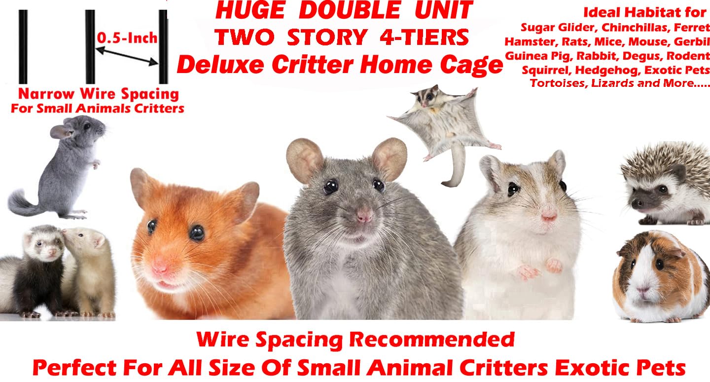 Xx-Large 37''X24''X63''H Two Full Story Deluxe Double Unit Critter Cage Extra Large Double Large Front Doors Tight 1/2-Inch Wire