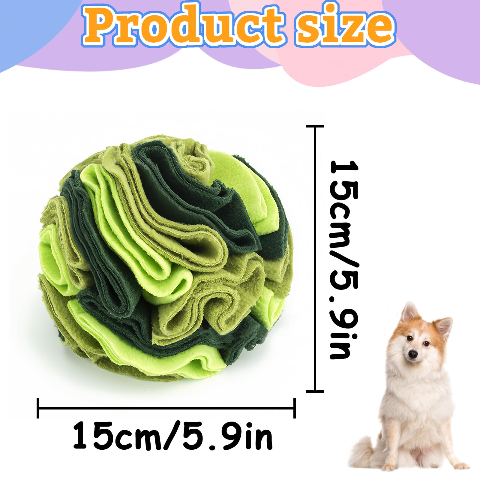 Andiker 5.9 Snuffle Ball for Dogs, Plush Colorful Interactive Snuffle Ball Hide Treat Dog Puzzle Toy for Relieving Boredom and T