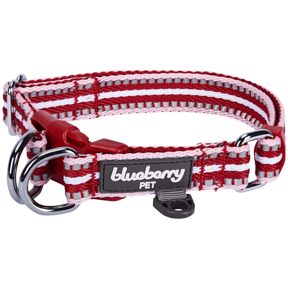 Blueberry Pet 3M Reflective Dog Collars | Adjustable Dog Collar W/Multi-Colored Stripe - Marsala Red And Pink | Nylon Pet Collars For Dogs & Refflective Dog Collar For Small Dogs