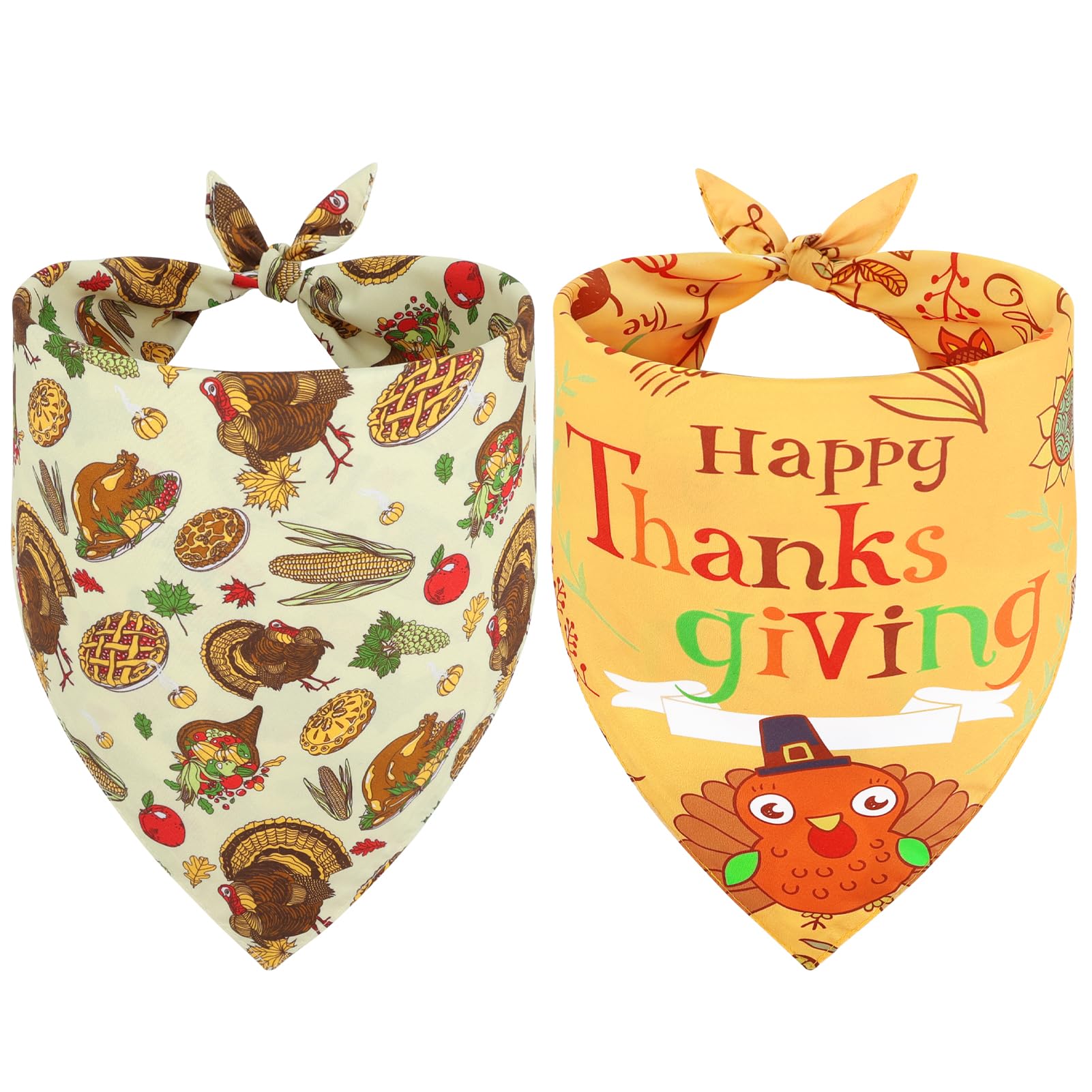 Vivifying Thanksgiving Dog Bandana, 2 Pack Turkey And Pizza Dog Scarves Costumes, Funny Holiday Pet Accessories For Thanksgiving