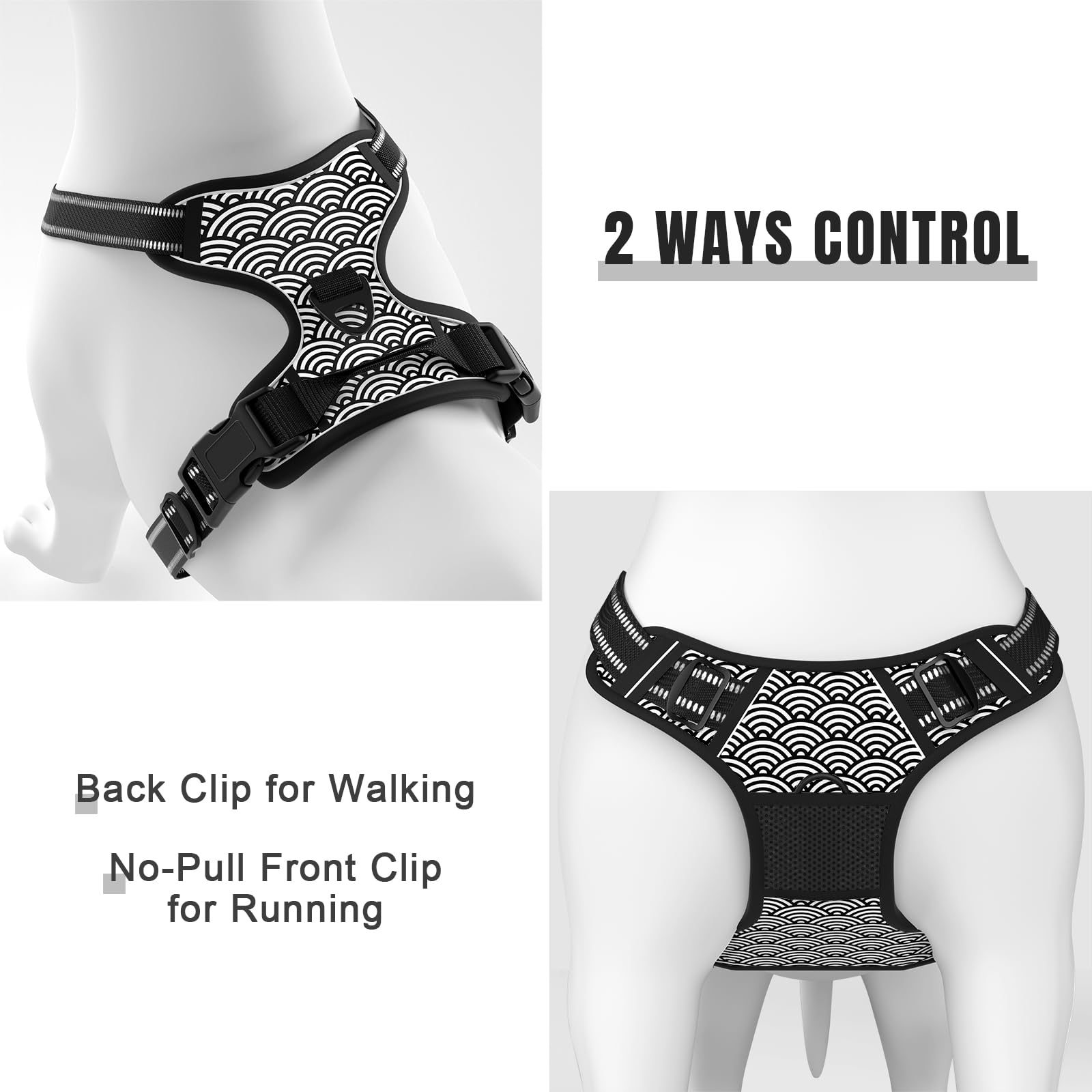 Rnivvi No Pull Dog Harness, Cute Wave Reflective X-Small Sized Puppy Kitten Harness, Adjustable Soft Padded Vest for Small Dogs,