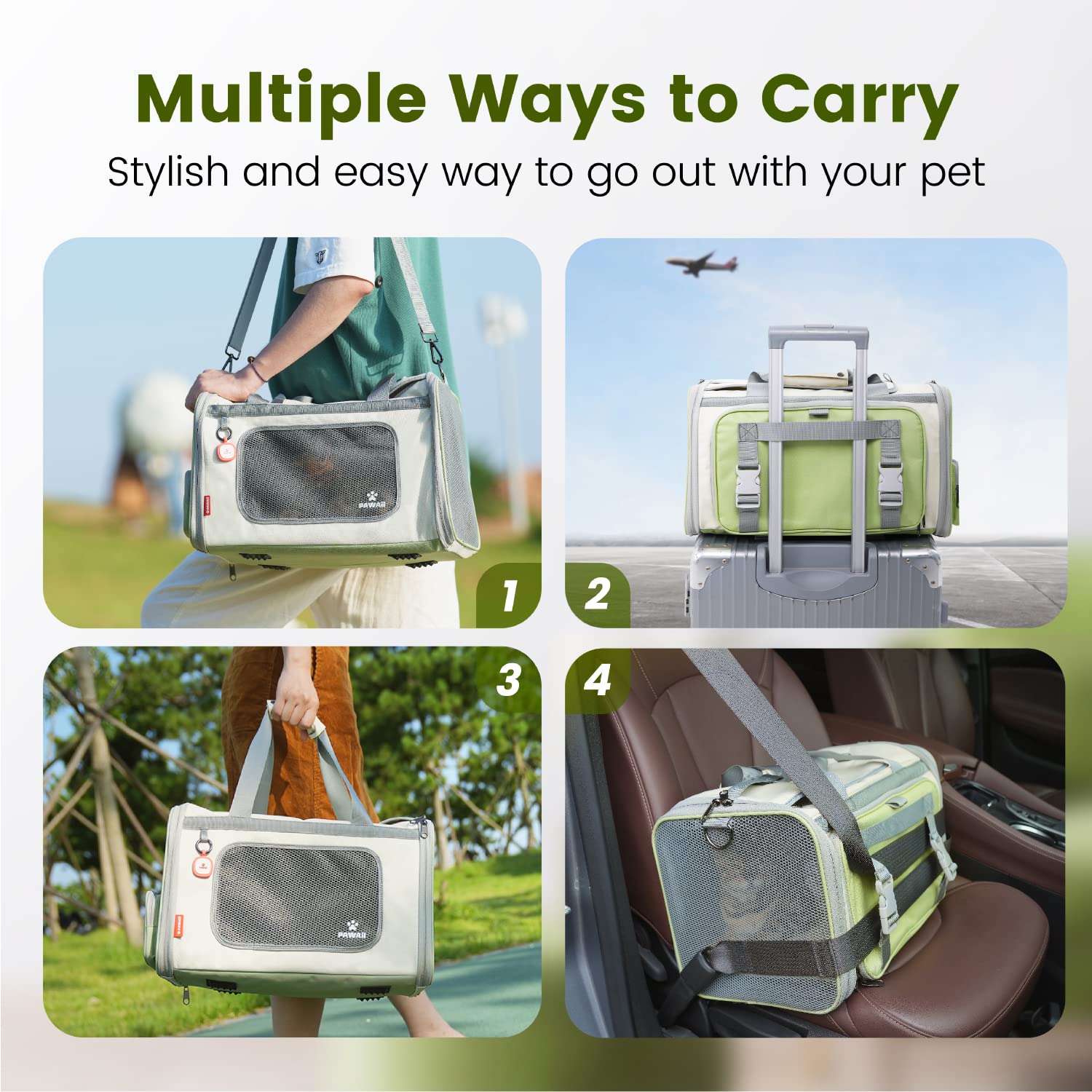 Pawaii Cat Carrier With Id Tag, Tsa Airline Approved Cat Carrier, Soft Sided Collapsible Pet Travel Carrier, Foldable Cat Travel Bag, Protable, Comfortable, Convenient Pet Travel Carrier