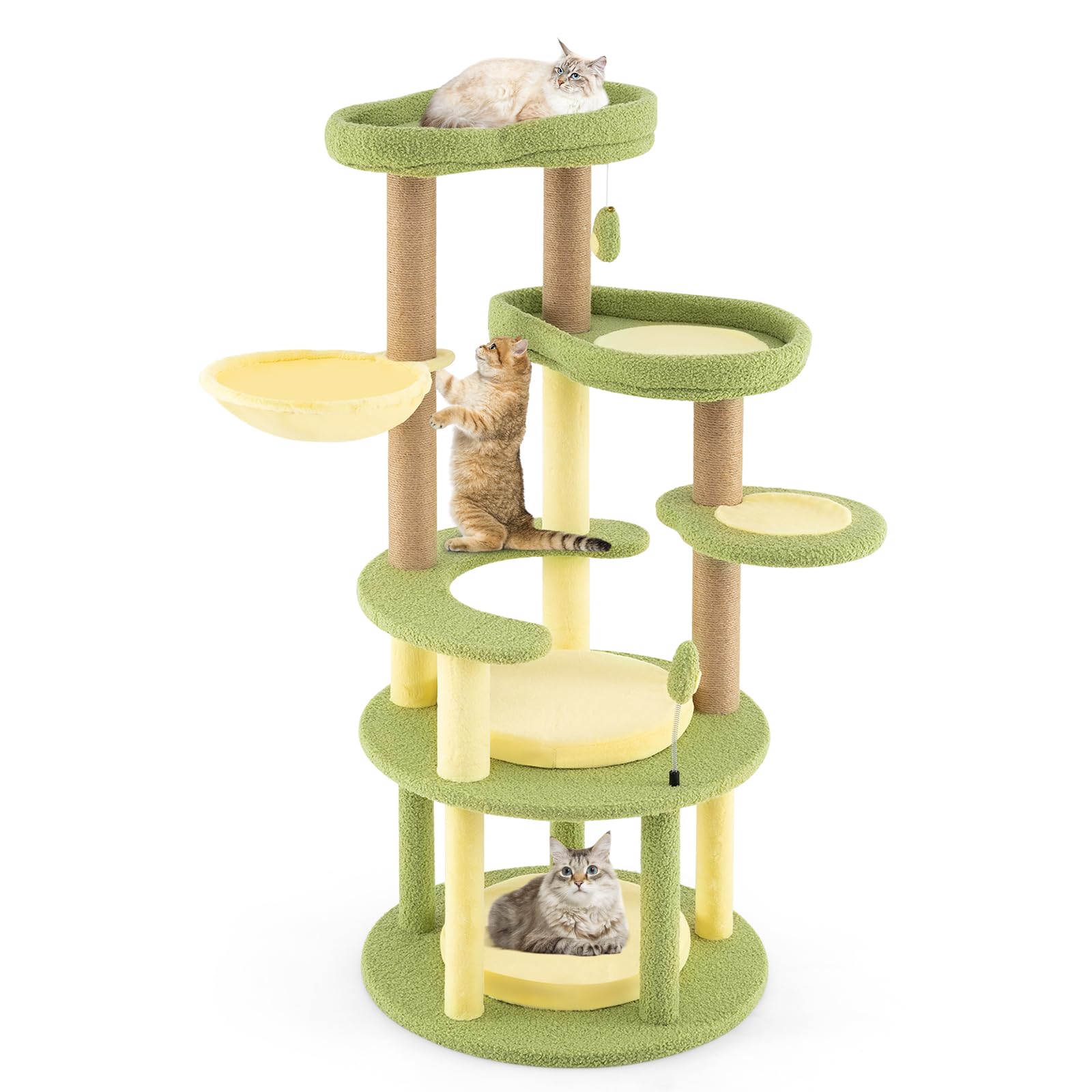 PETSITE 51-inch Avocado-Themed Cat Tree, Multi-Level Modern Cat Tower with Jute Scratching Posts, Avocado-Shaped Dangling and Sp