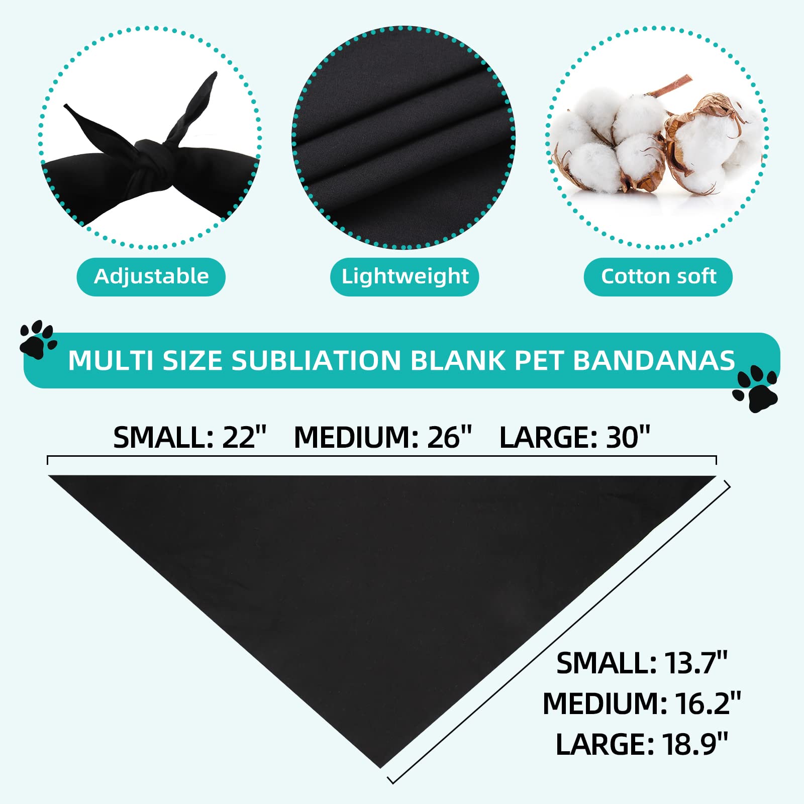 Gofshy Sublimation Blank Dog Bandanas, Diy Solid White Or Black Triangle Scarf Premium Cotton Diy Handkerchief/Bib, Personalized Design Birthday/Party Fun Idea Engagement Gift (Black-1Pcs, Medium)