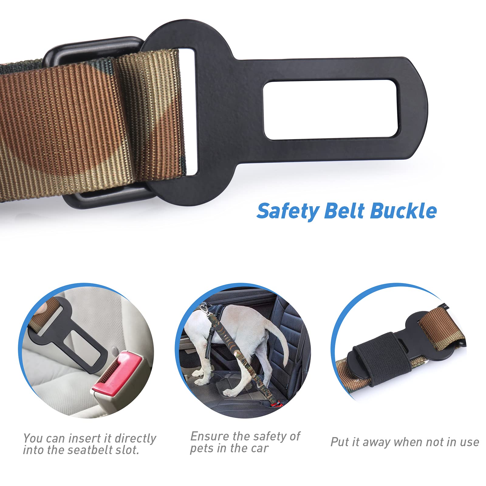 Hotsky Heavy Duty Dog Leash,Military Dog Leash With Car Seat Belt And Double Handle For Large Dogs Up To 800Lbs, 4-6Ft Shock Abs