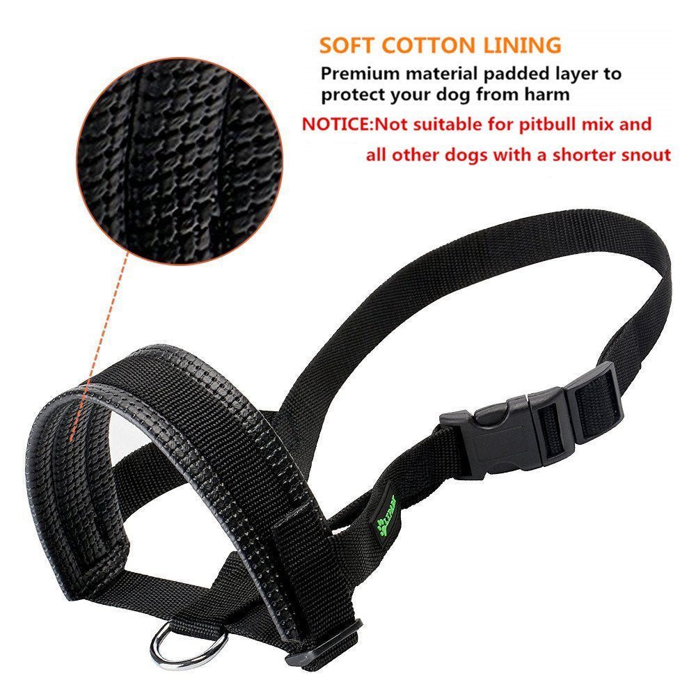Lepark Nylon Dog Muzzle For Small,Medium,Large Dogs Prevent From Biting,Barking And Chewing,Adjustable Loop(L/Black)