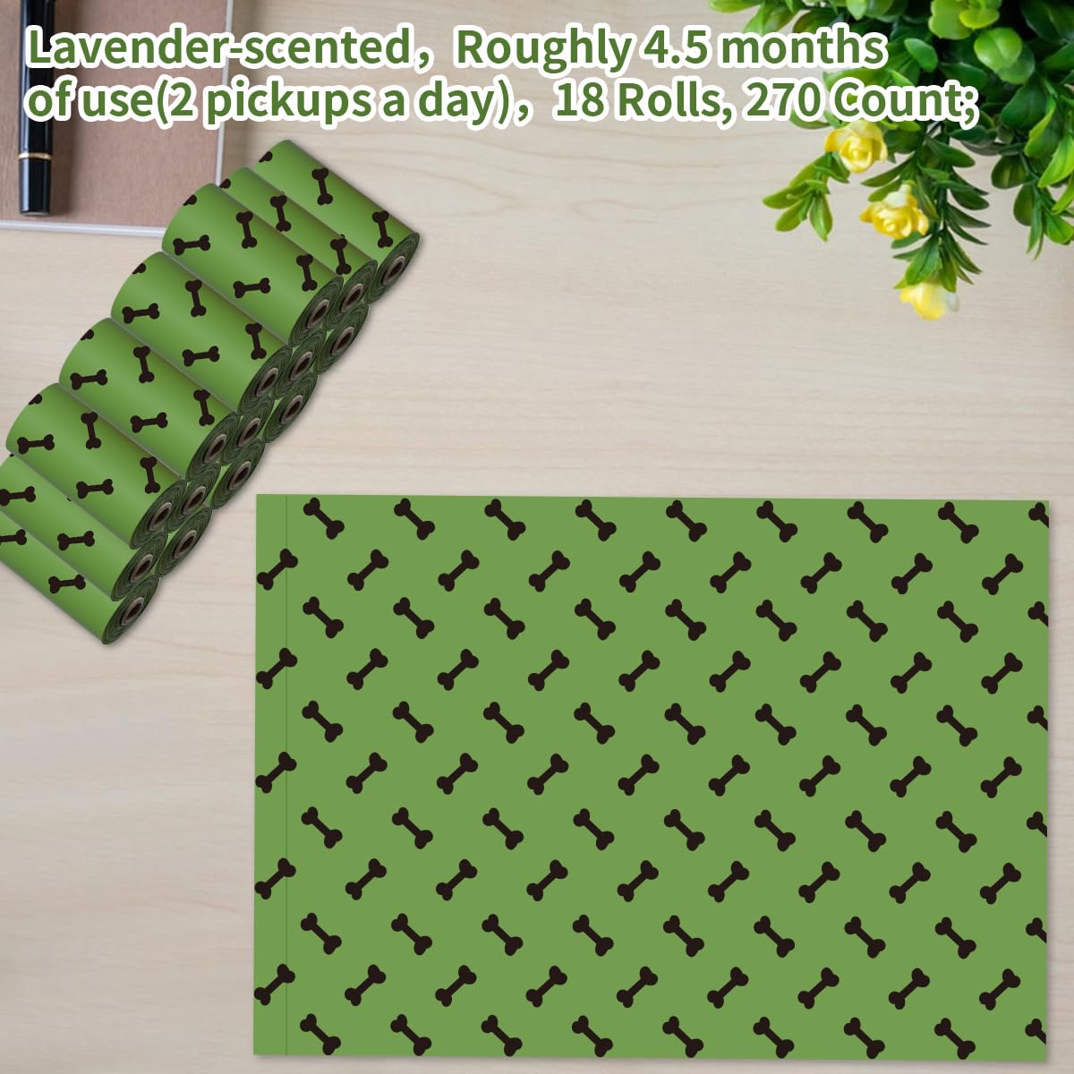 Rmancipate Green Dog Poo Bags Lavender Scent - 270 Large Biodegradable Poop Bags, Extra Thicken Strong Corn Starch Blended Compo