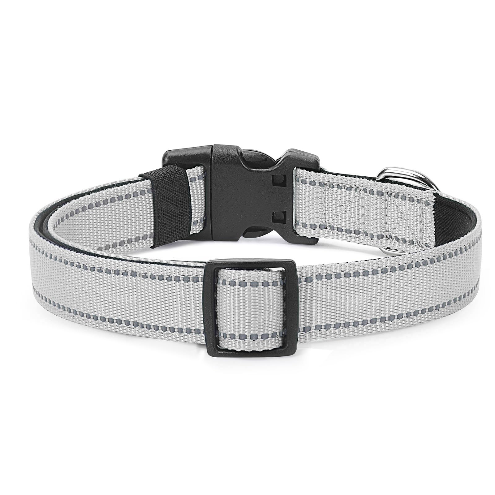 Penseepet Reflective Dog Collar Padded With Soft Neoprene Breathable Quick Release Basic Dog Collars For Small Dogs Girl Boy Silver