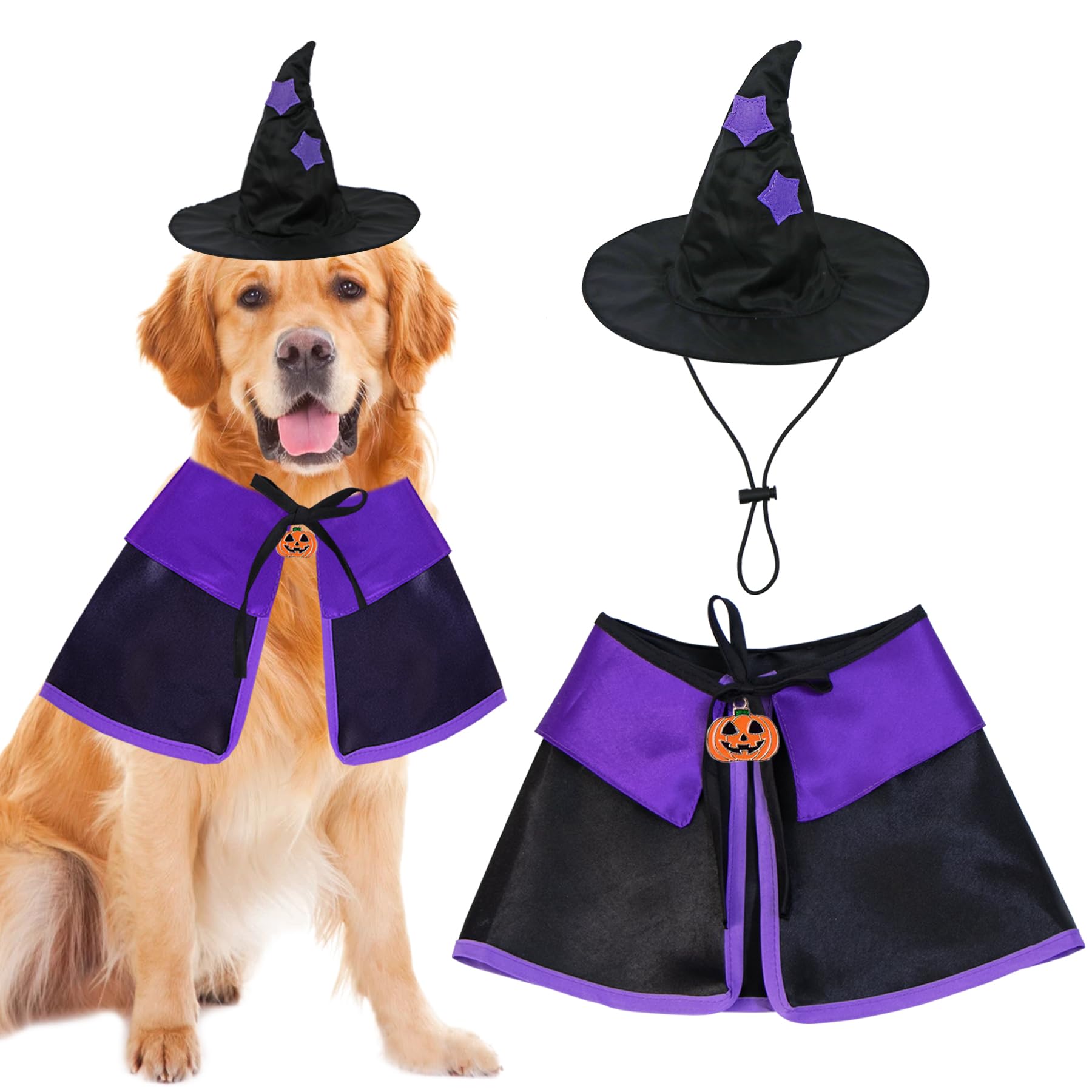 Goyoswa Dog Halloween Costumes, Dog Witch Costume Halloween Dog Witch Cloak Cape Wizard Hat Halloween Costumes For Small Medium Large Dogs Pets(Large)