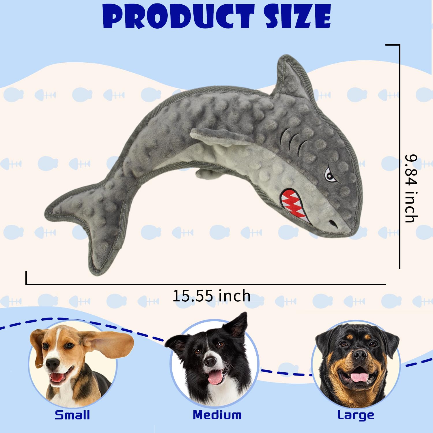 Vwptchi Squeaky Durable Chew Shark Crinkle Paper Dog Toy Agreesive Toys No Cotton Filling Interactive Hours Of Fun Keep Pups Bus