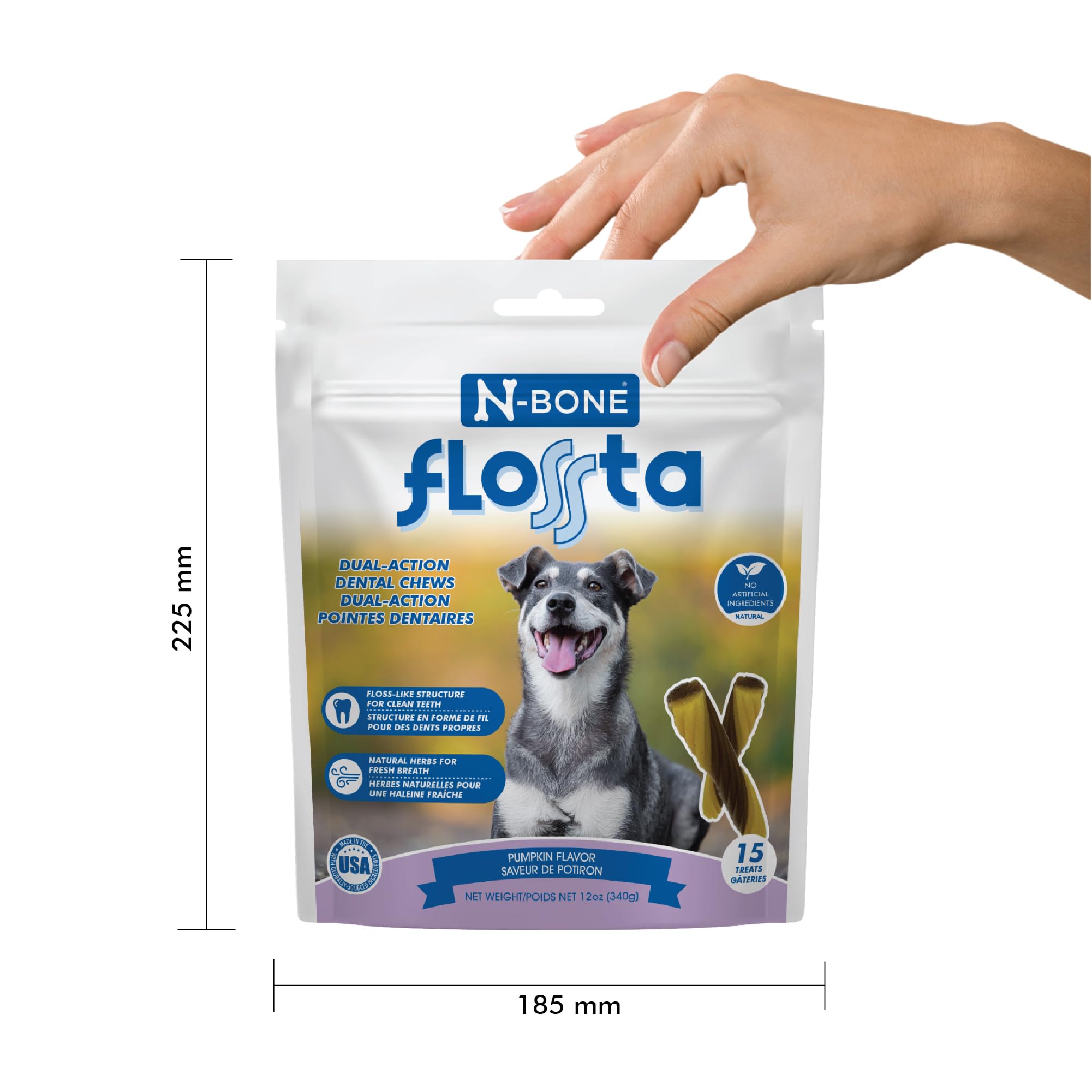 N-Bone Flossta Dual Action Dental Chews for Dogs, Unique Twist Shape for Deep Teeth Cleaning and Proactive Dental Care, Pumpkin