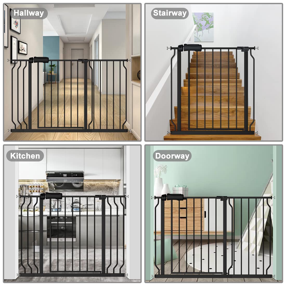 Extra Wide Baby Gate Black 48-53 Inch Wide, Walk Through Pressure Mounted No Drill, Long And Large Tension Gate For Pet And Kids