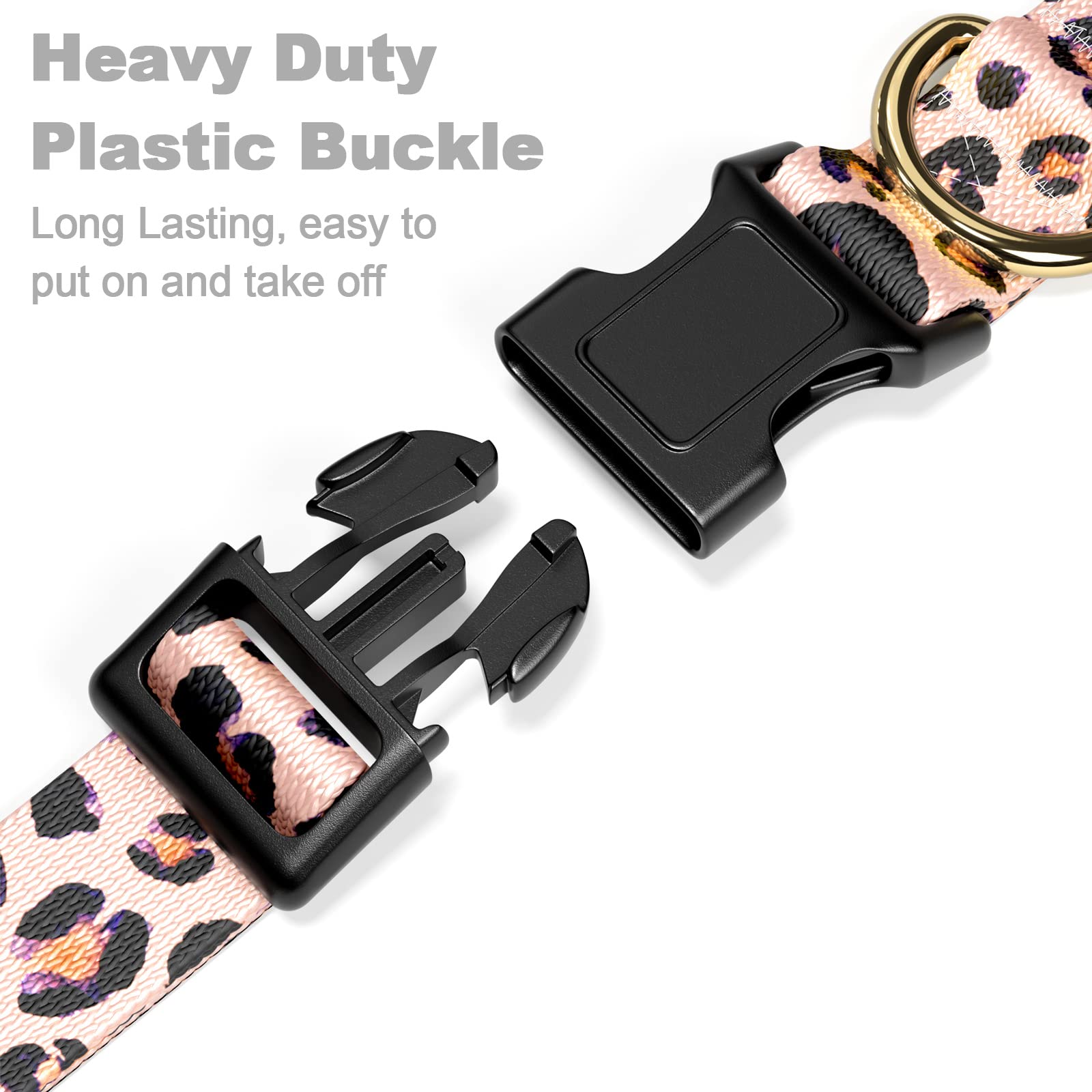 Rnivvi Dog Collar For Large Dogs, Cute Leopard Heavy Duty Adjustable Puppy Collar With Quick Release Buckle For Boy Girl & Femal
