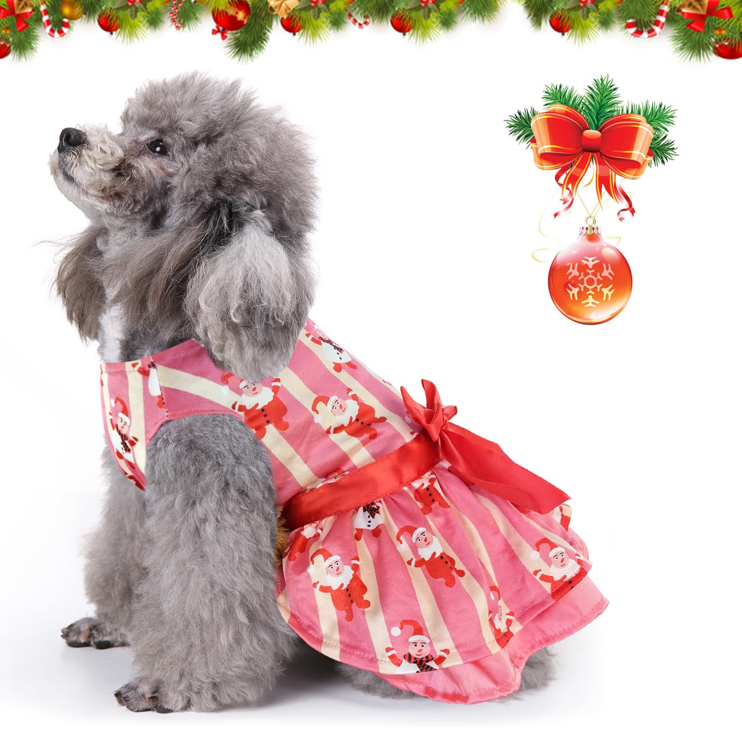 Otunrues Dog Christmas Dress Santa Costume With Bowtie Holiday Party Outfit Lightweight Clothes For Small Medium Dogs Cats S