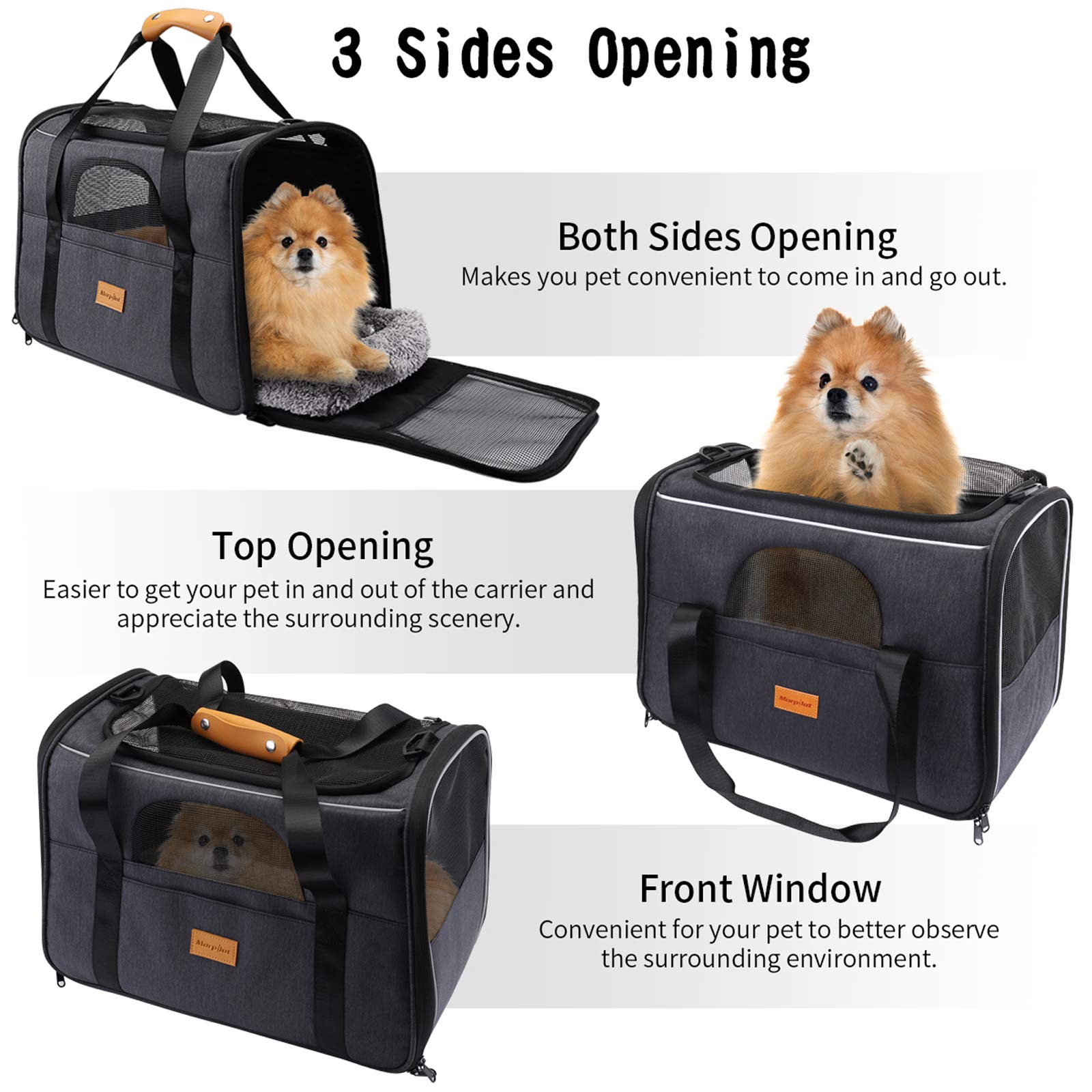 Morpilot Pet Carrier Bag, Portable Cat Carrier Bag Top Opening, Removable Mat And Breathable Mesh, Foldable Cat Carrier Transpor