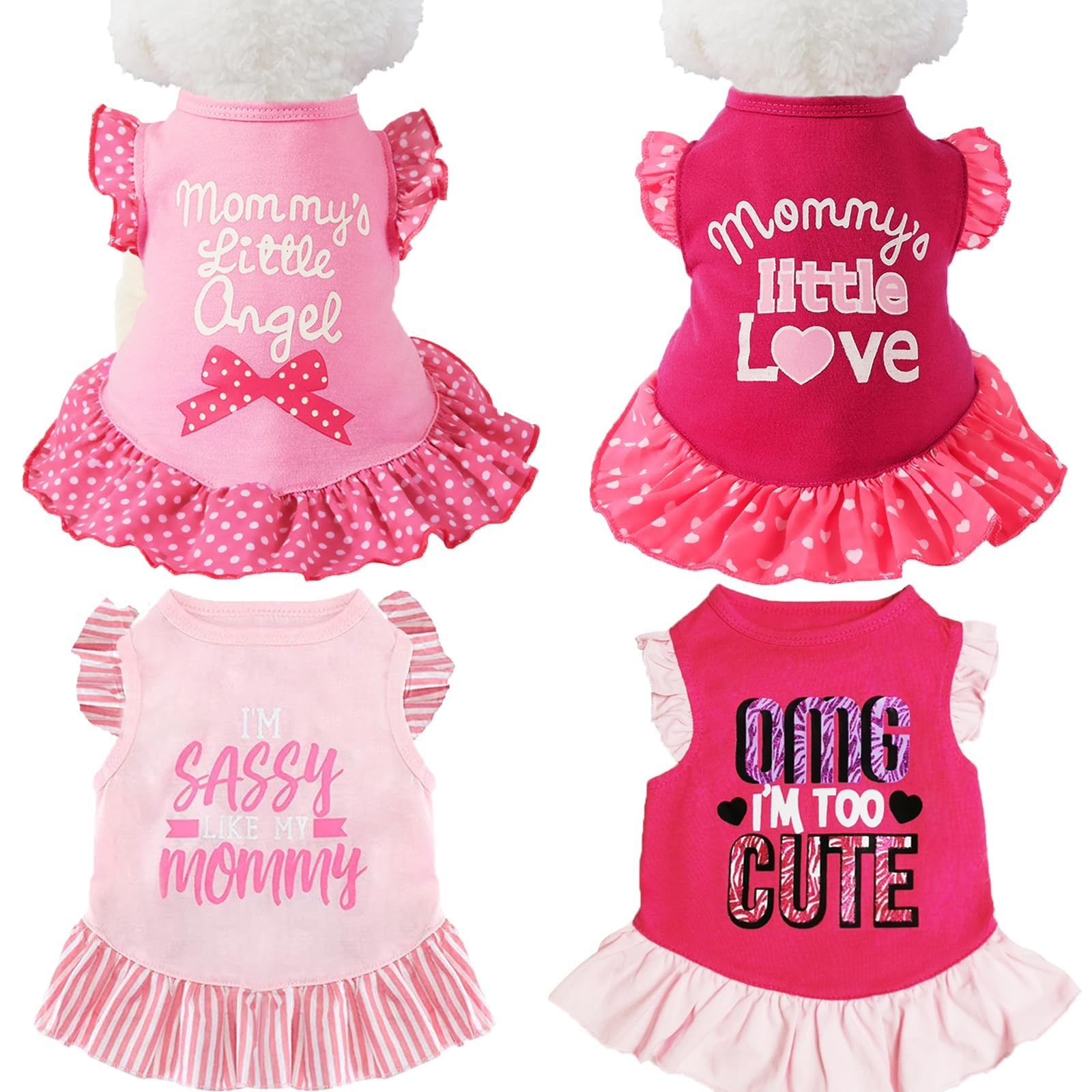 Xpudac 4 Pieces Pet Dog Dress Shirt Puppy Skirt Cute Doggie Dress Summer Clothes Dog Apparel For Small Dogs And Cats (Pink Angel
