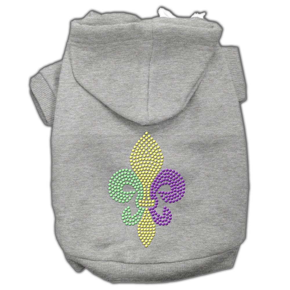 Mirage Pet Products 10&quot; Mardi Gras Fleur De Lis Rhinestone Hoodies, Small, Grey